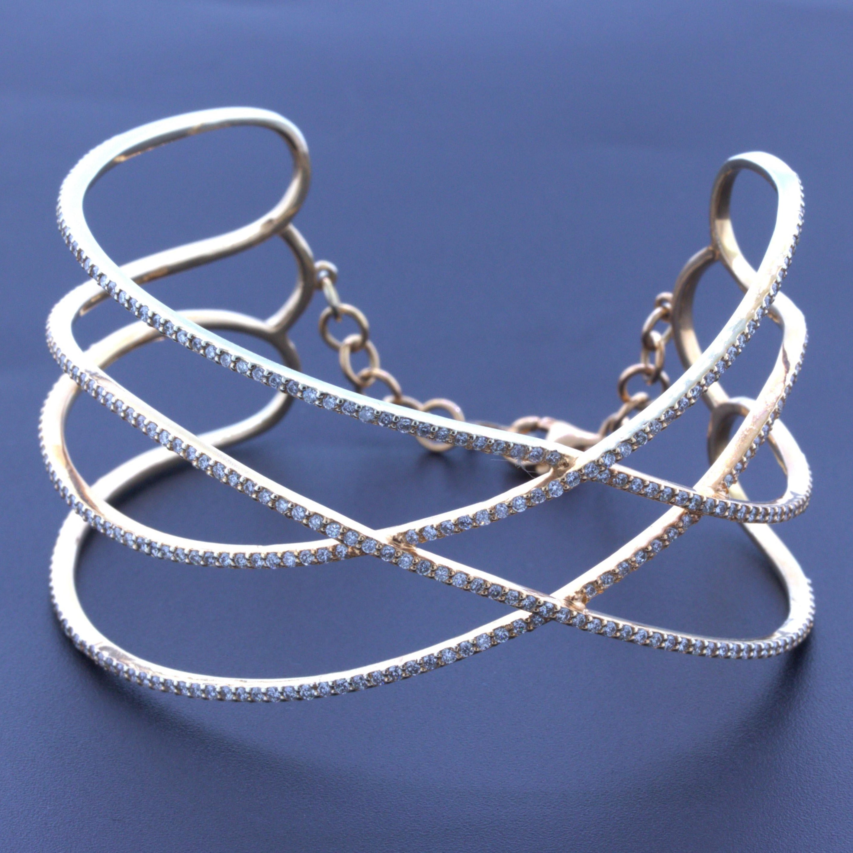 Diamond 18K Rose & Yellow Gold Crossover Bangle Bracelet