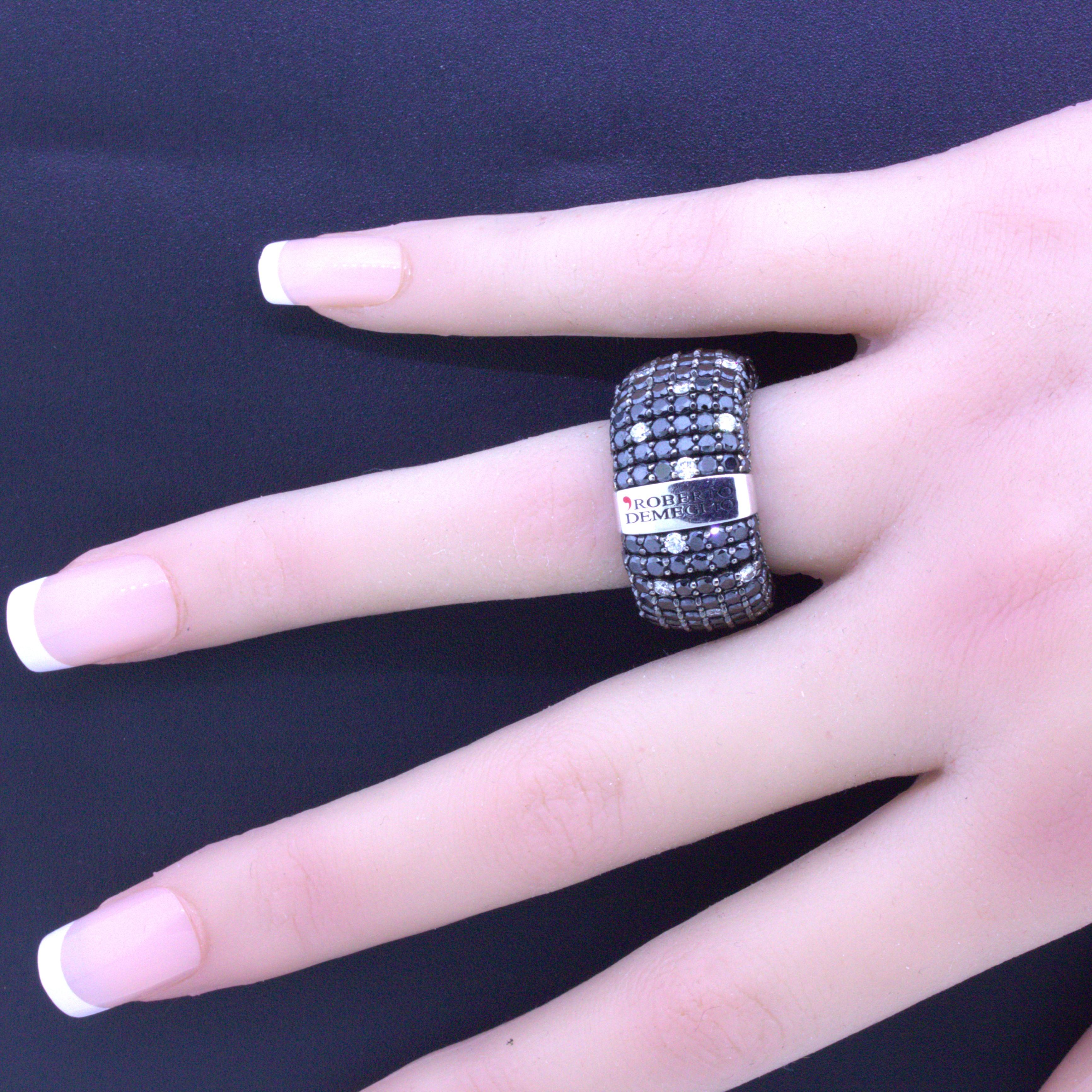 Roberto Demeglio White & Black Diamond 18k White Gold Stretch Ring