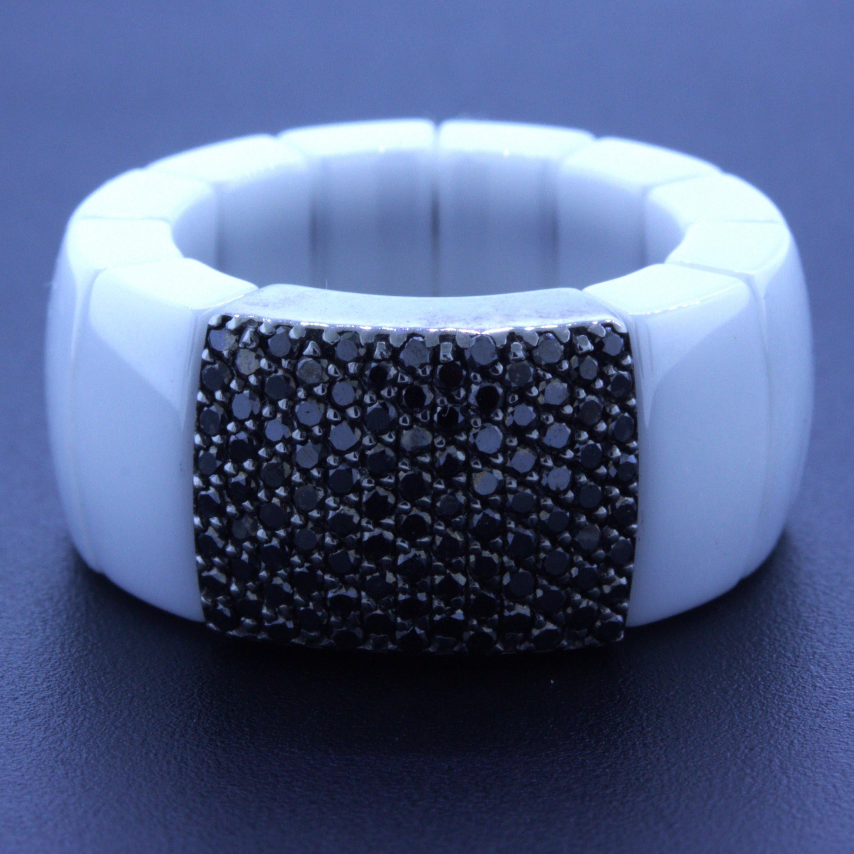 Roberto Demeglio Black Diamond AURA 18k White Gold Overlay Stretch Ring