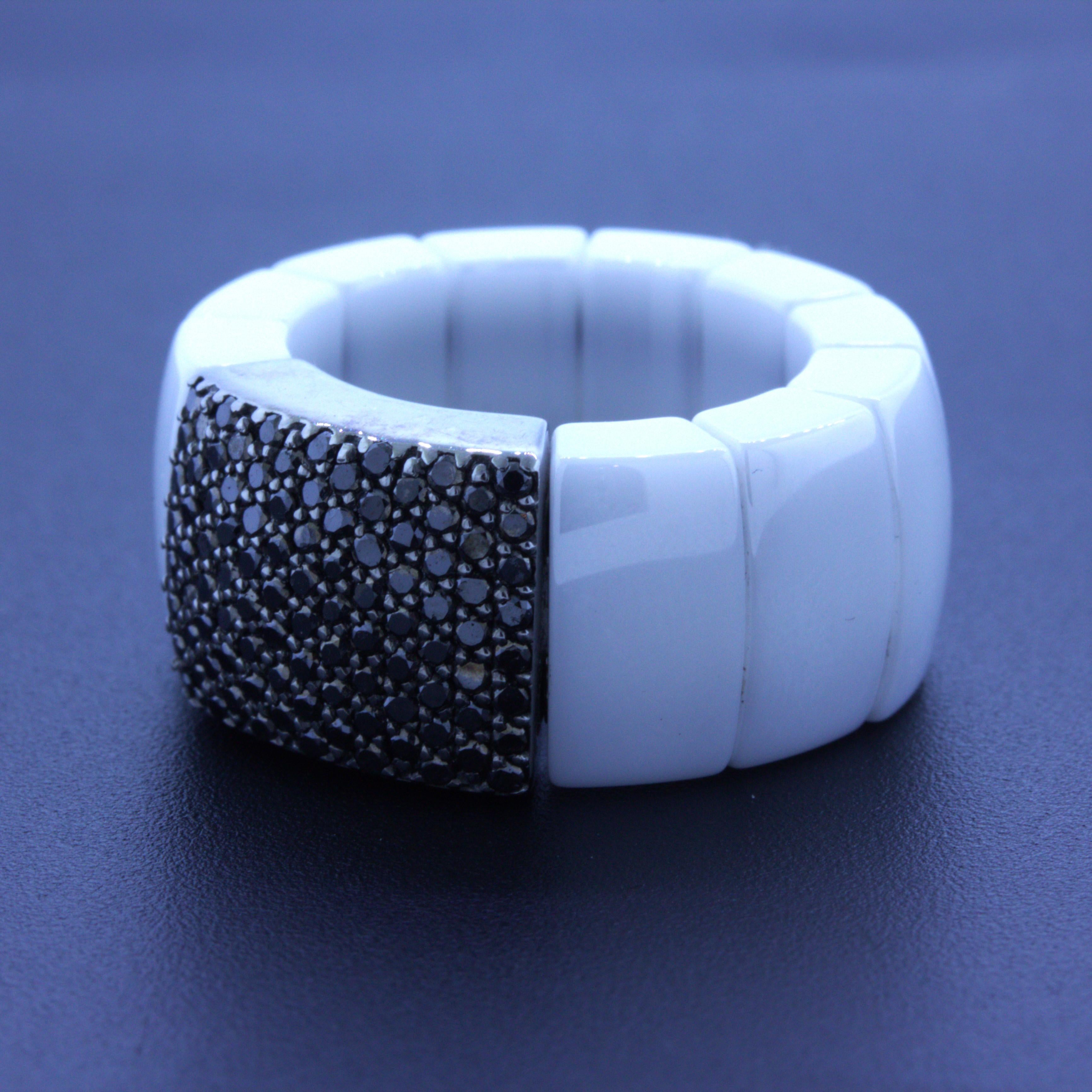 Roberto Demeglio Black Diamond AURA 18k White Gold Overlay Stretch Ring