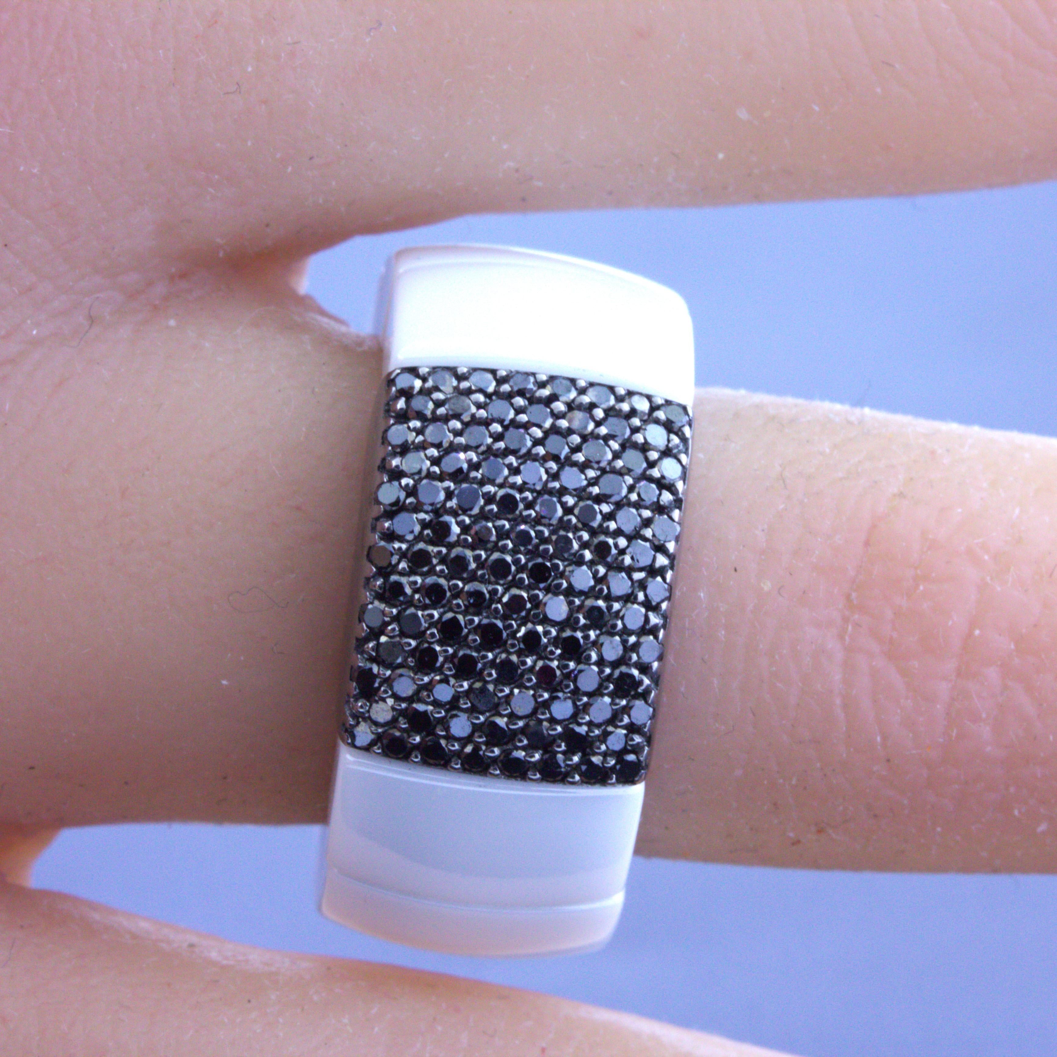 Roberto Demeglio Black Diamond AURA 18k White Gold Overlay Stretch Ring