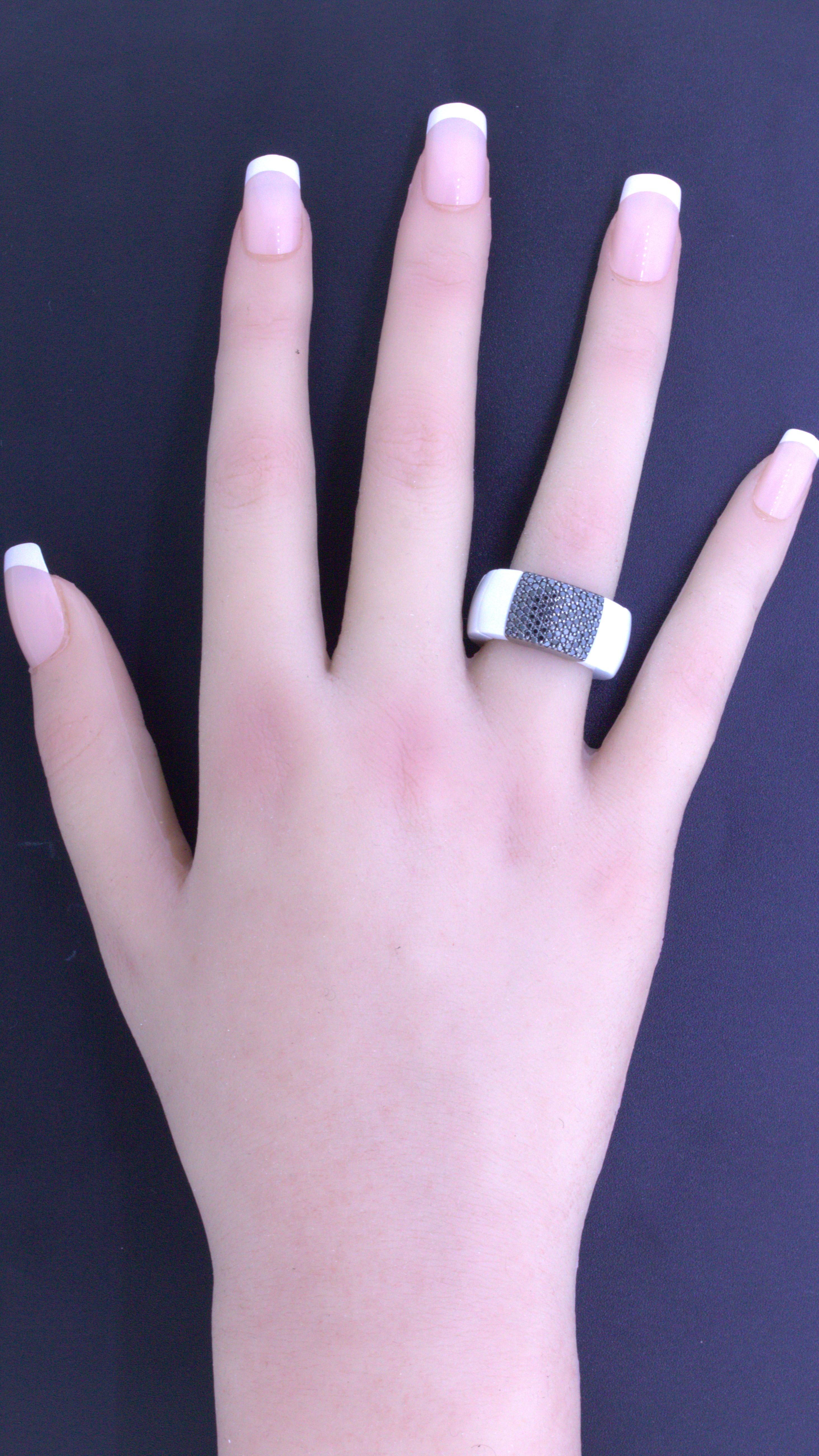 Roberto Demeglio Black Diamond AURA 18k White Gold Overlay Stretch Ring