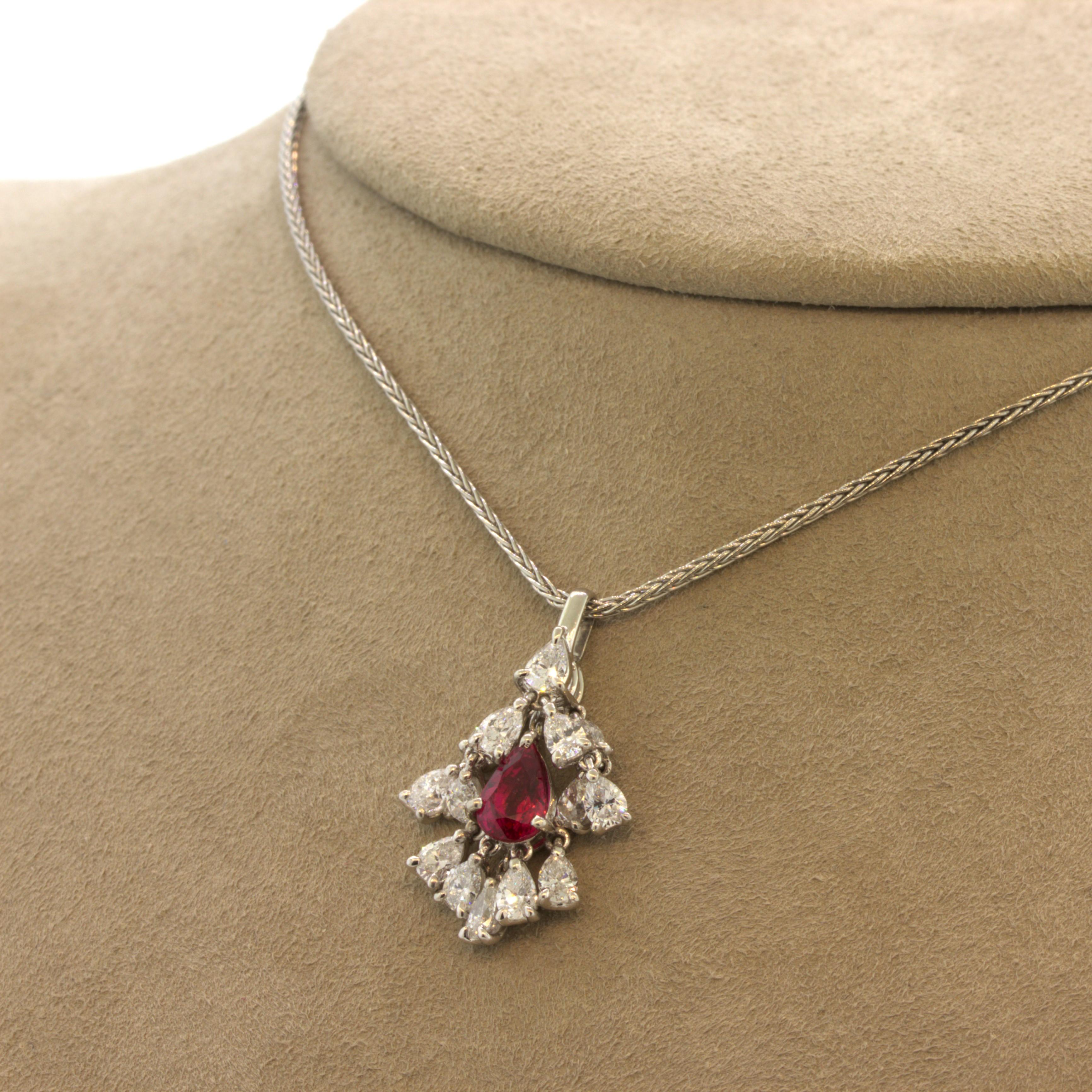 1.03 Carat N0-Heat Ruby Diamond Drop Platinum Pendant, GIA Certified