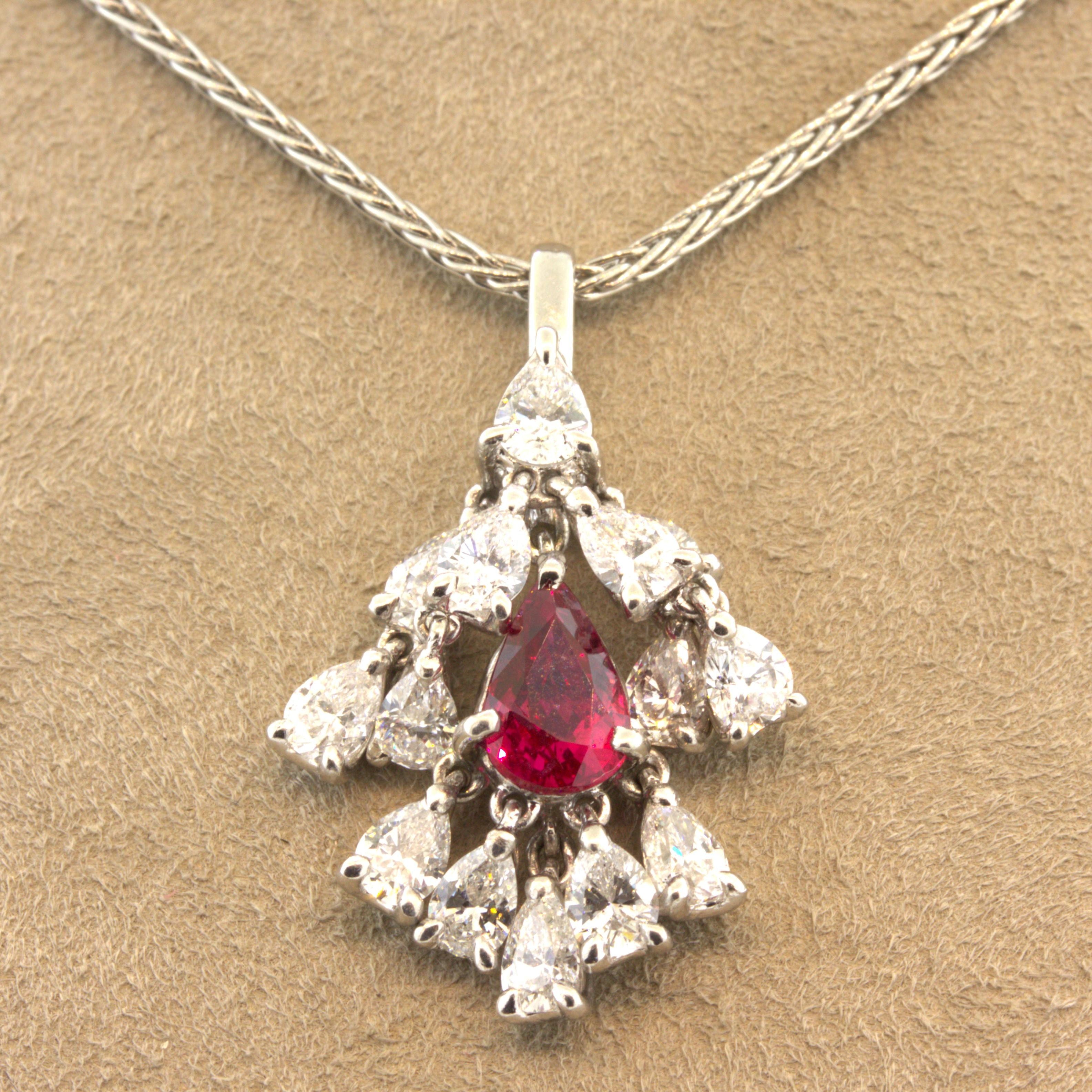1.03 Carat N0-Heat Ruby Diamond Drop Platinum Pendant, GIA Certified
