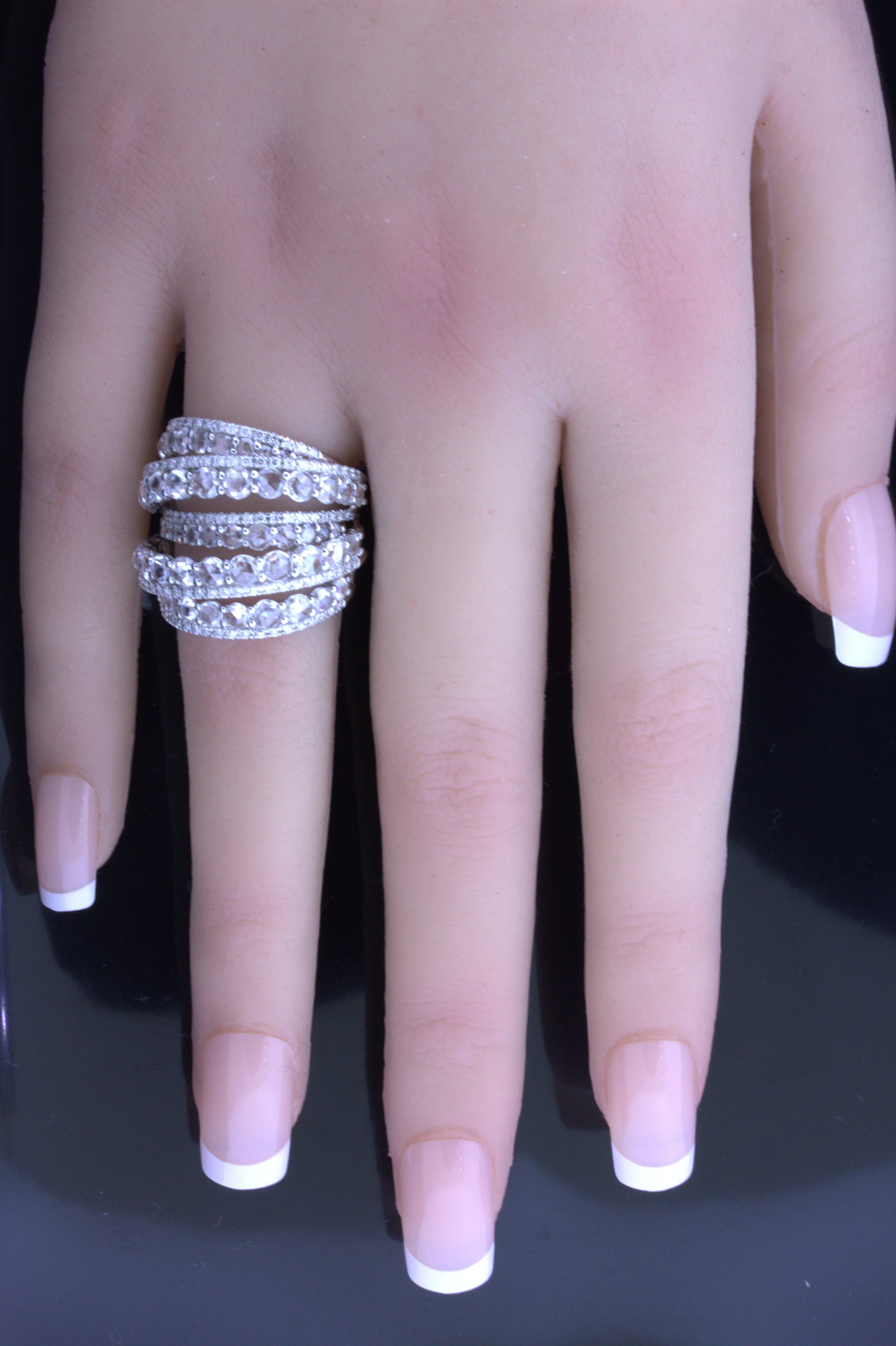 Rose-cut Diamond Multi-Layer 18K White Gold Wrap Ring