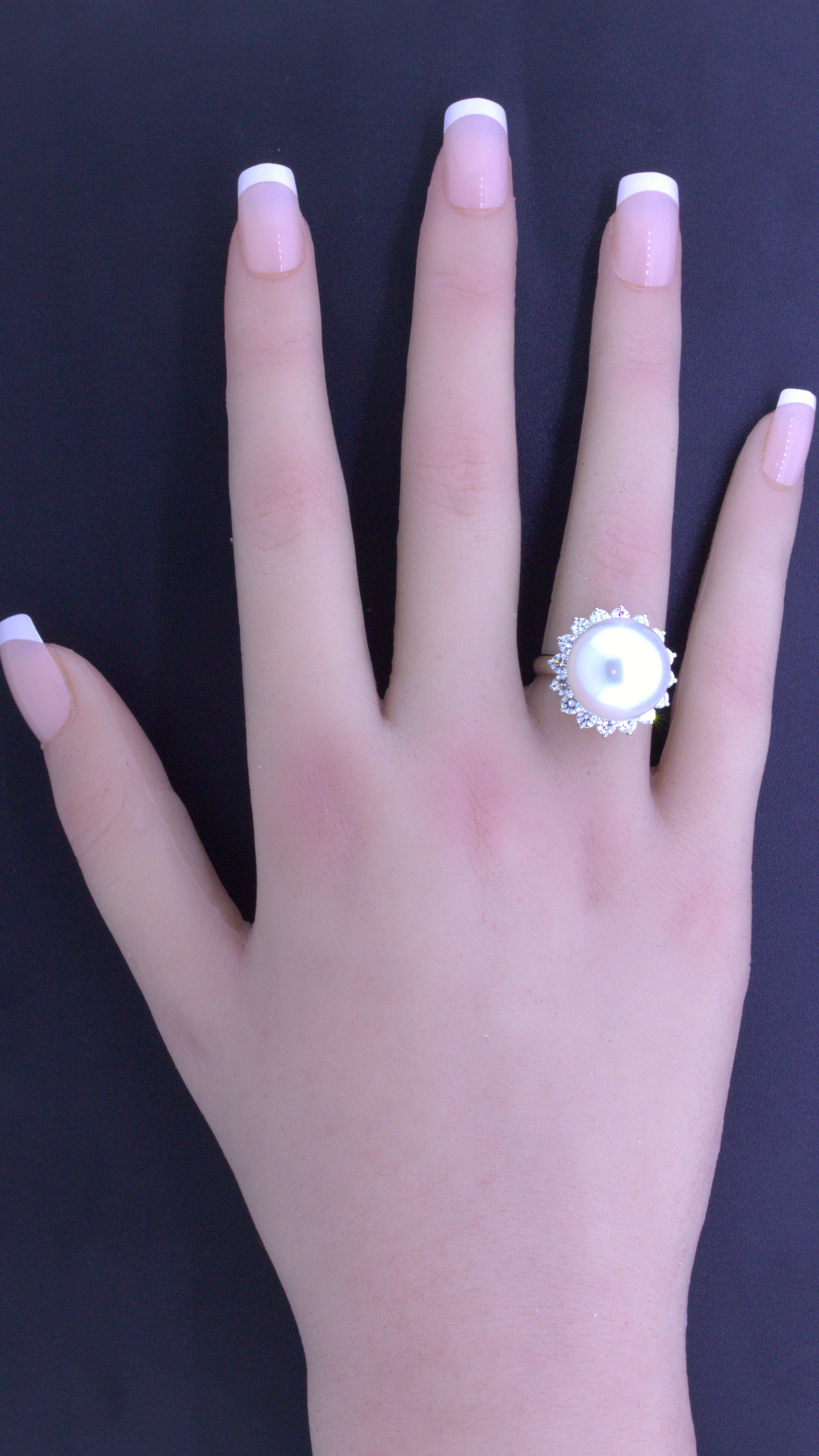 South Sea Pearl Diamond Halo Platinum Ring