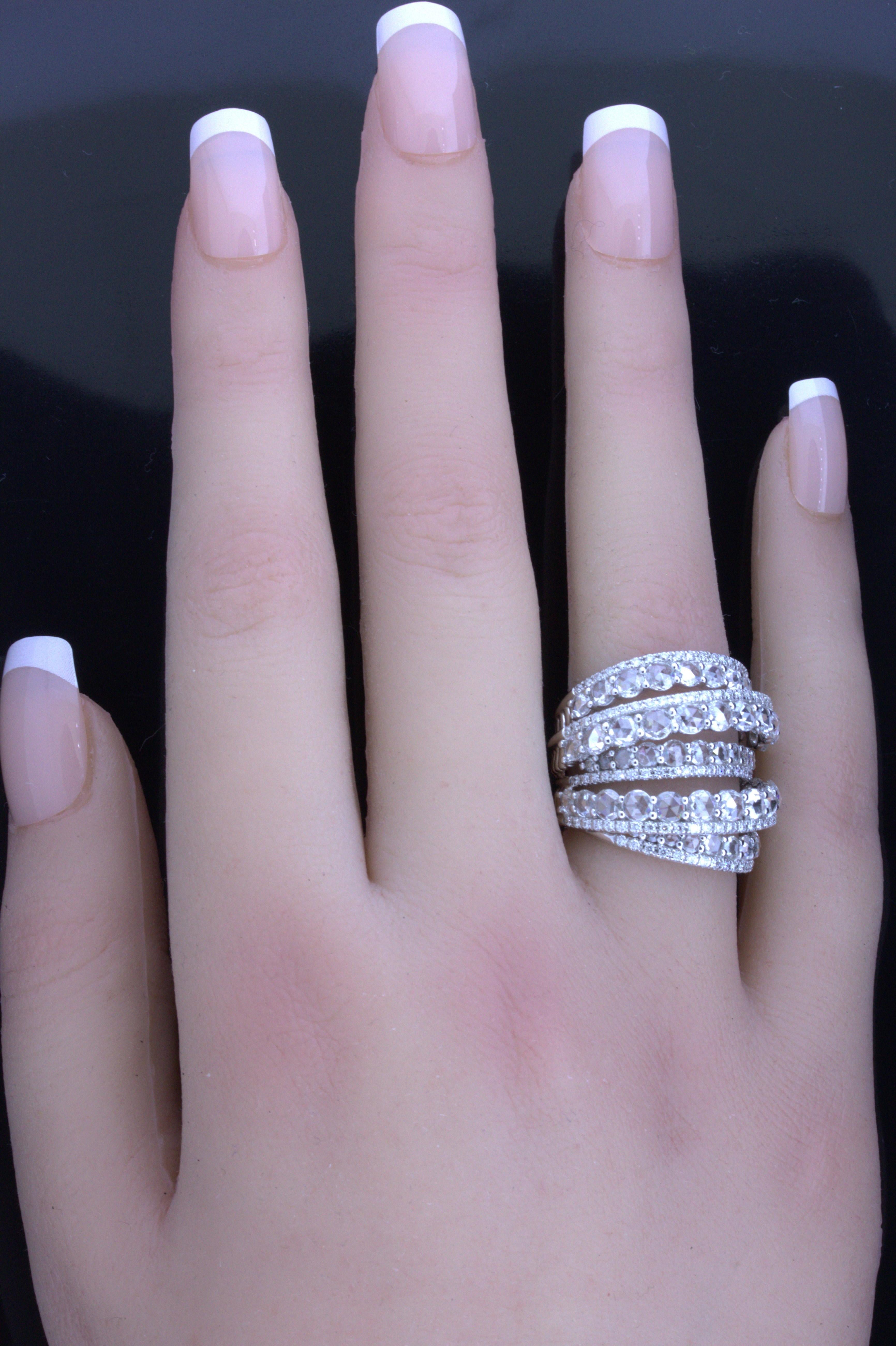 Rose-cut Diamond Multi-Layer 18K White Gold Wrap Ring