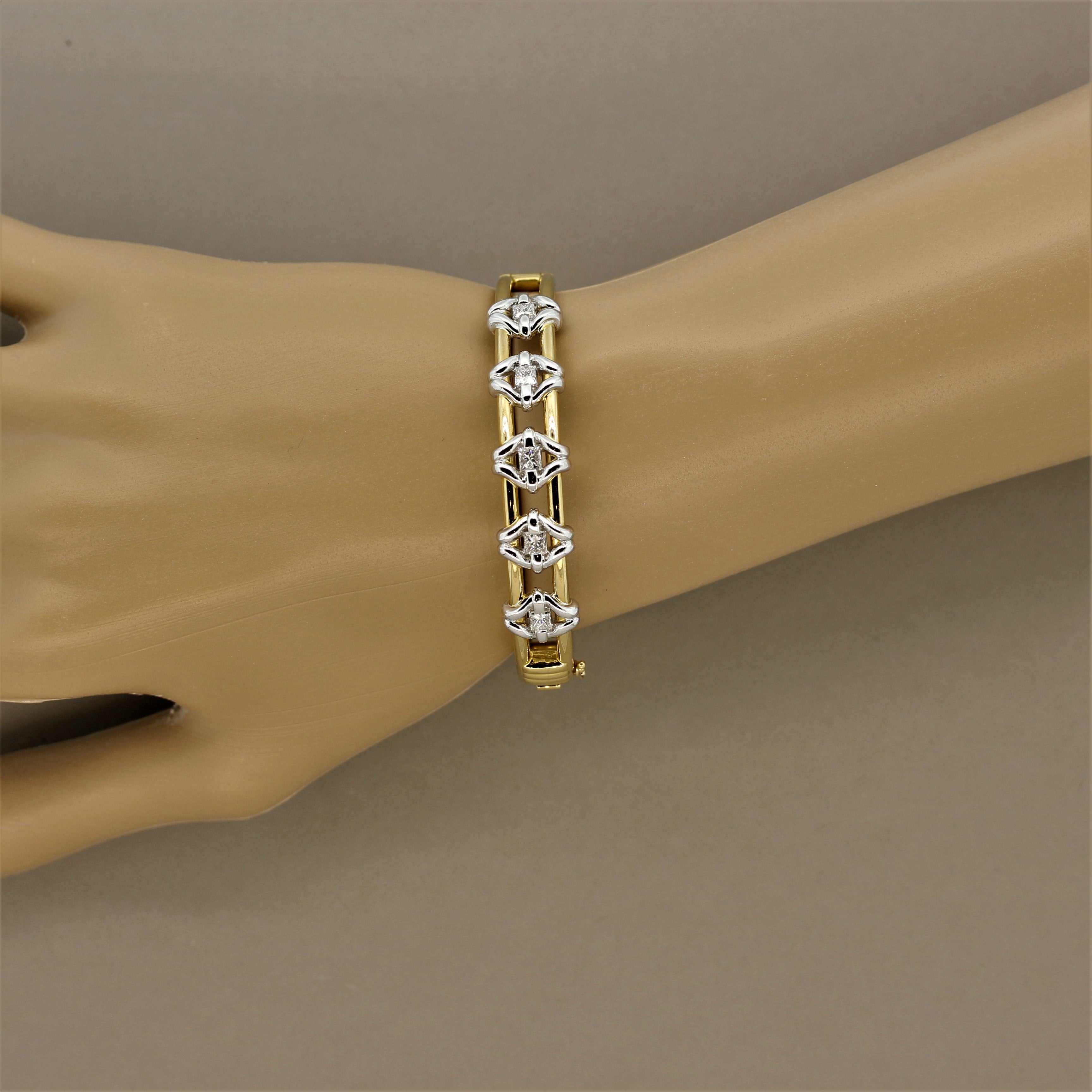 Diamond Two-Tone Gold & Platinum Bangle Bracelet