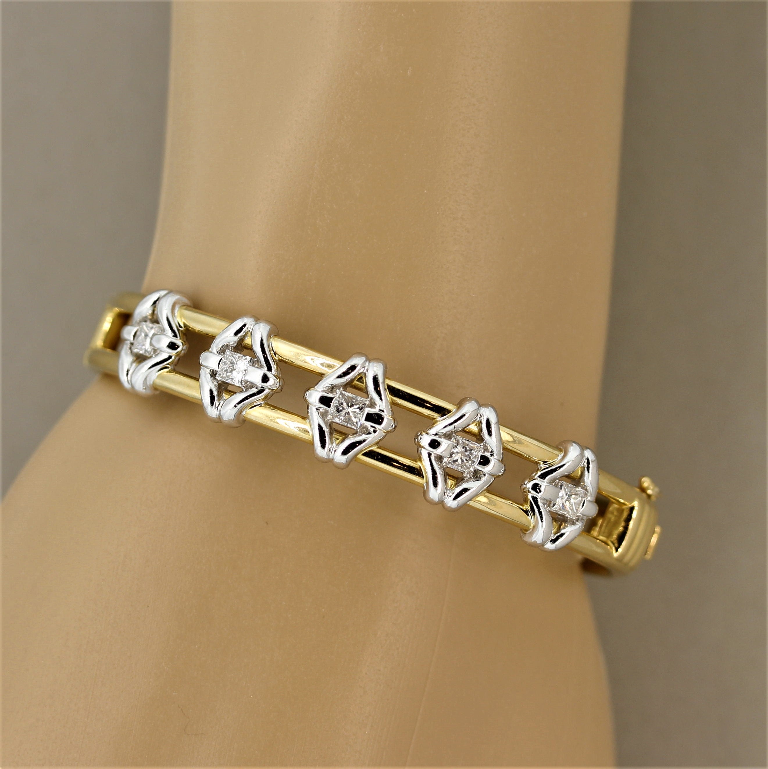 Diamond Two-Tone Gold & Platinum Bangle Bracelet