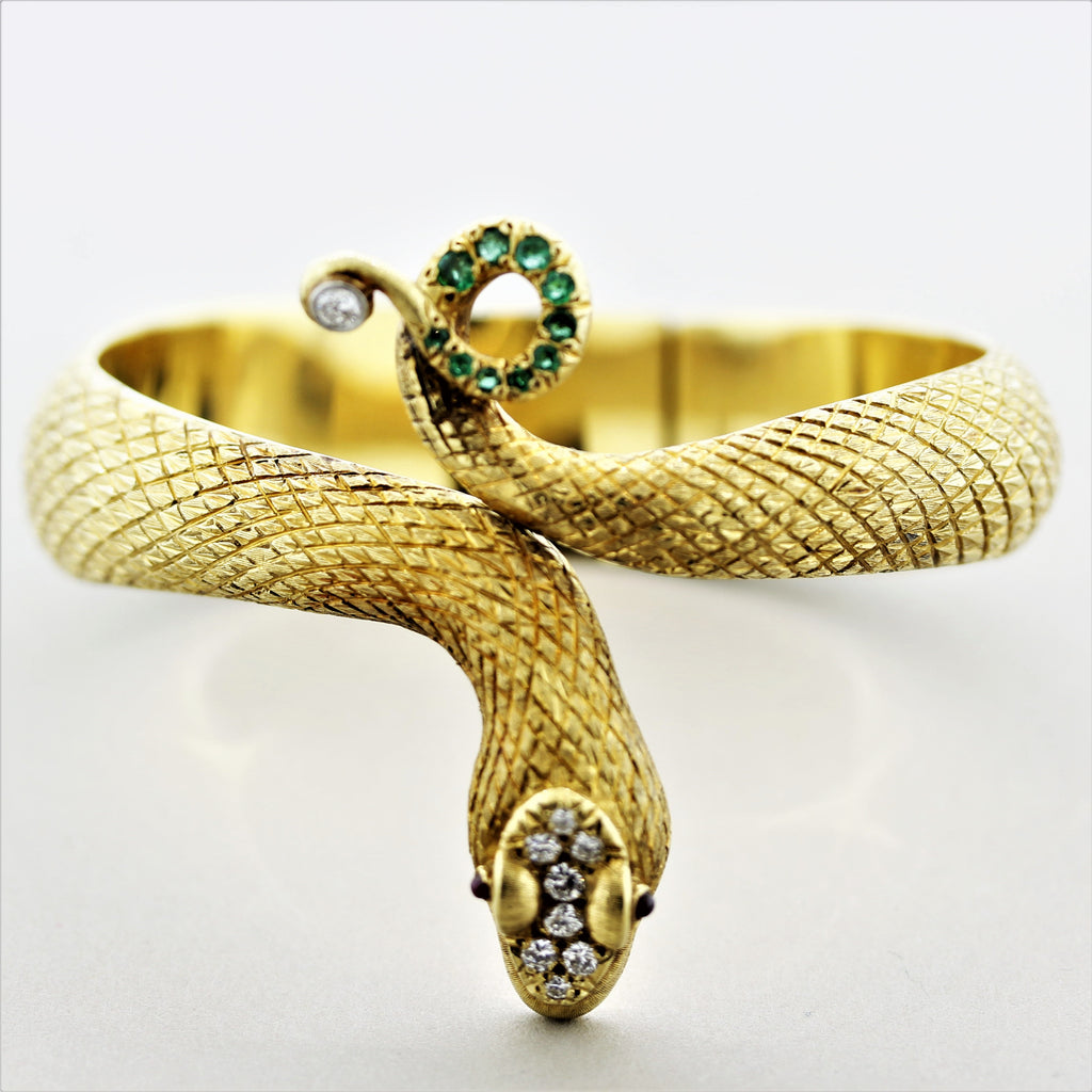Cellino Diamond Gemstone Gold Snake Bangle Bracelet – jeweleretteandco