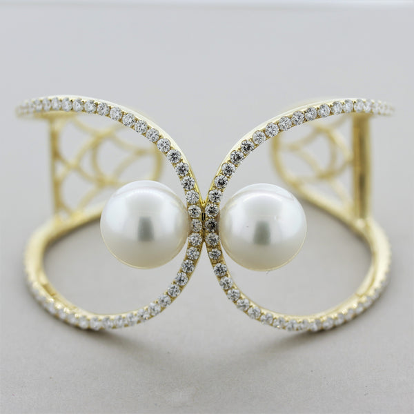 South Sea Pearl Diamond Gold Cuff Bracelet