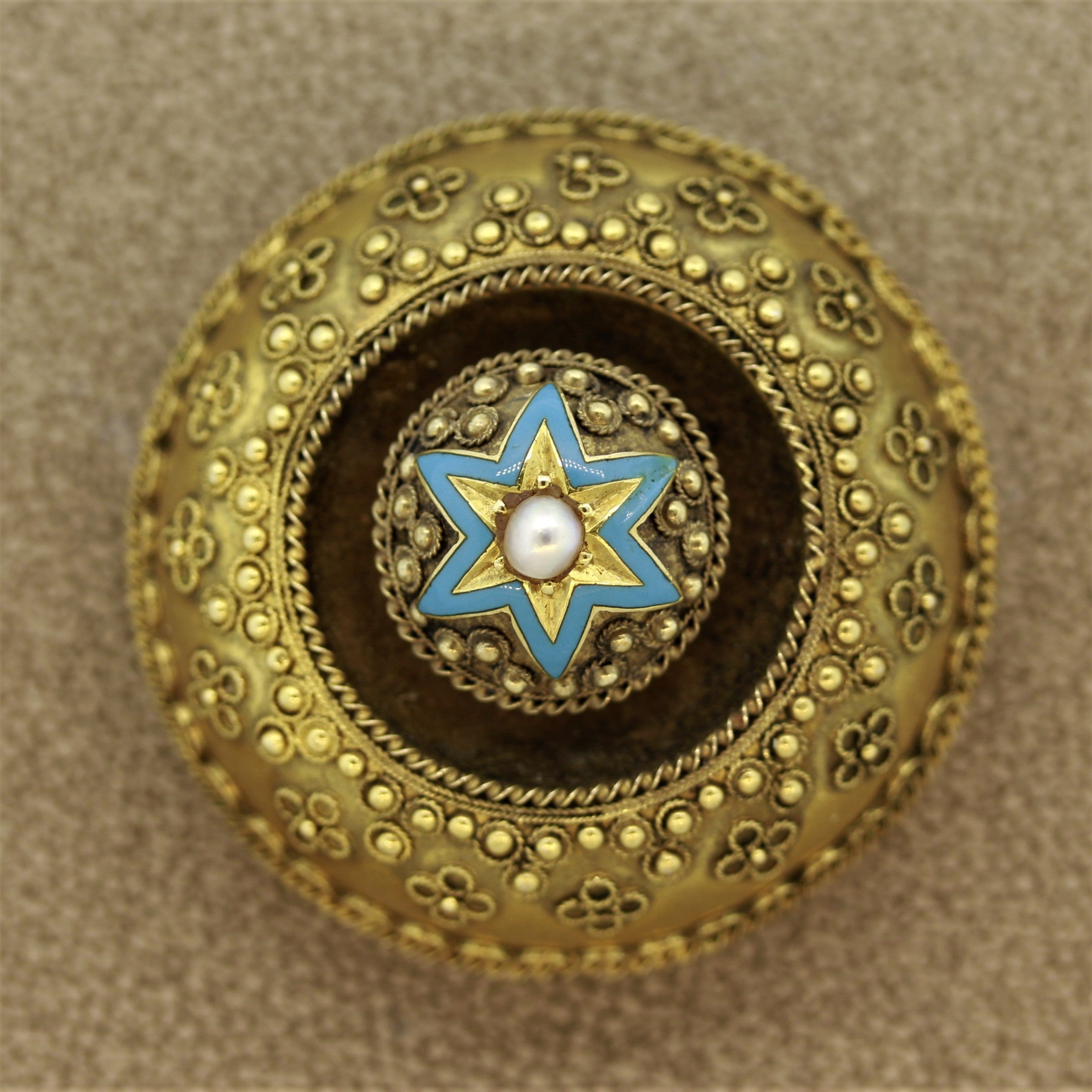 Victorian Pearl Enamel Gold Brooch