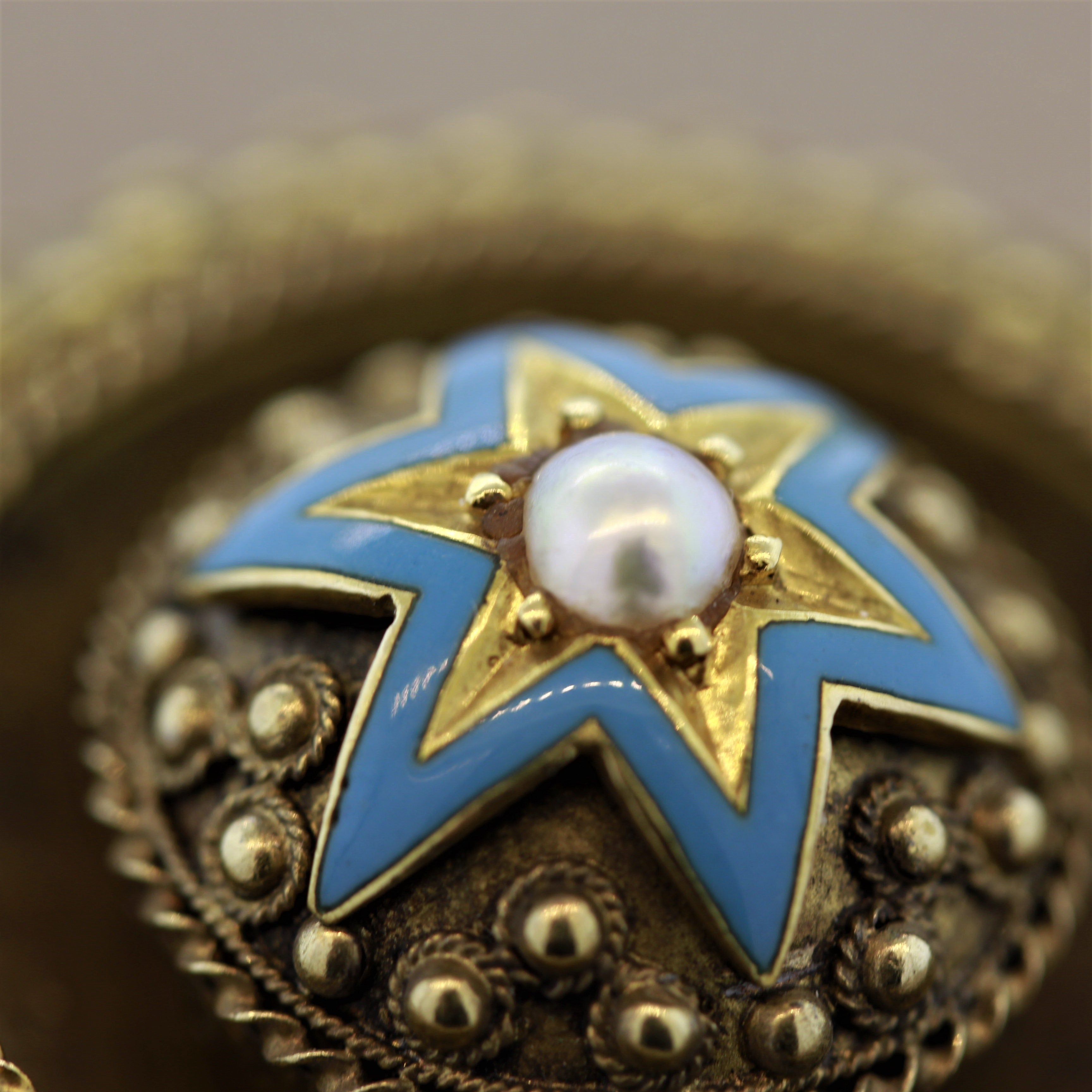 Victorian Pearl Enamel Gold Brooch