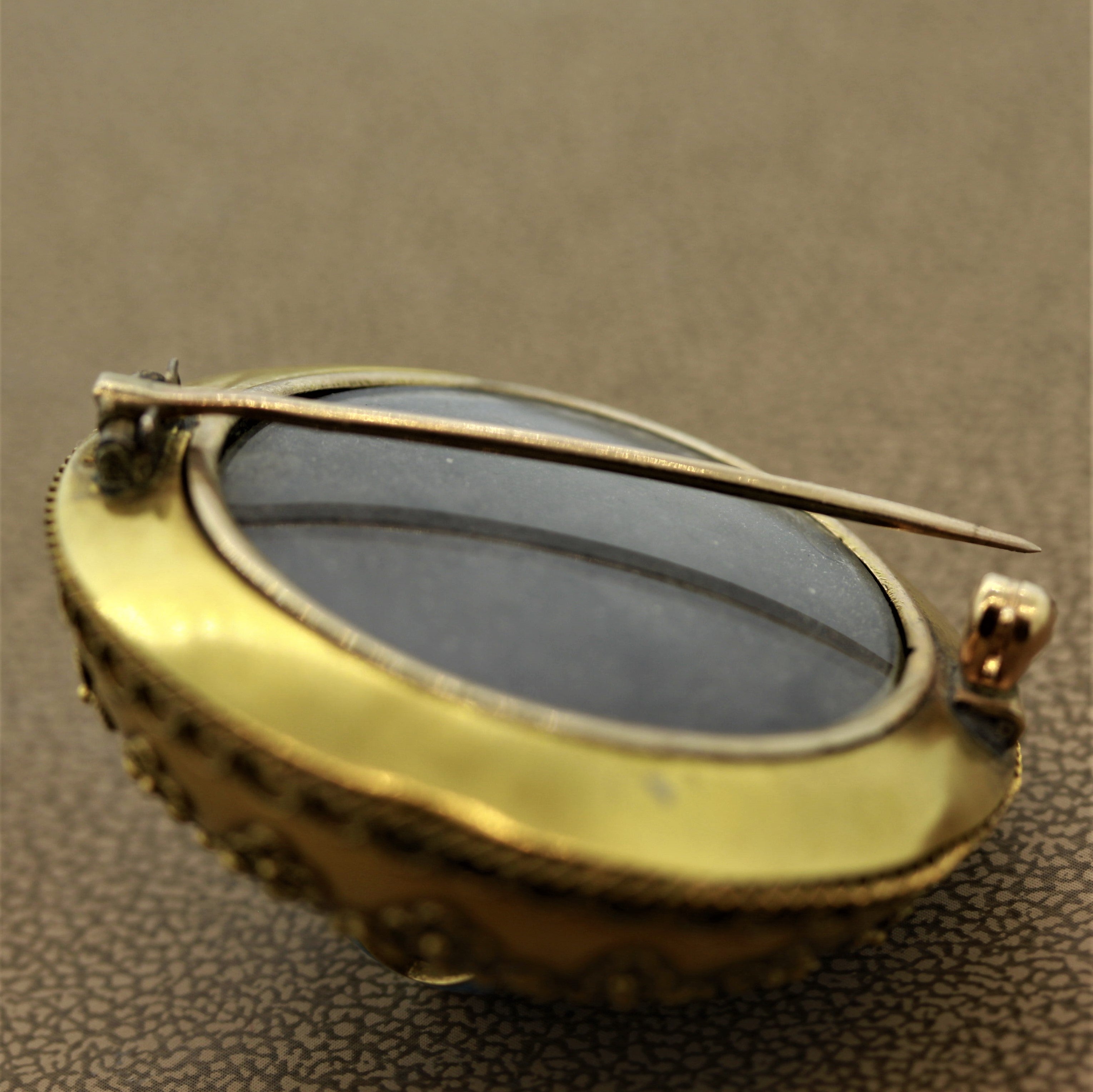 Victorian Pearl Enamel Gold Brooch