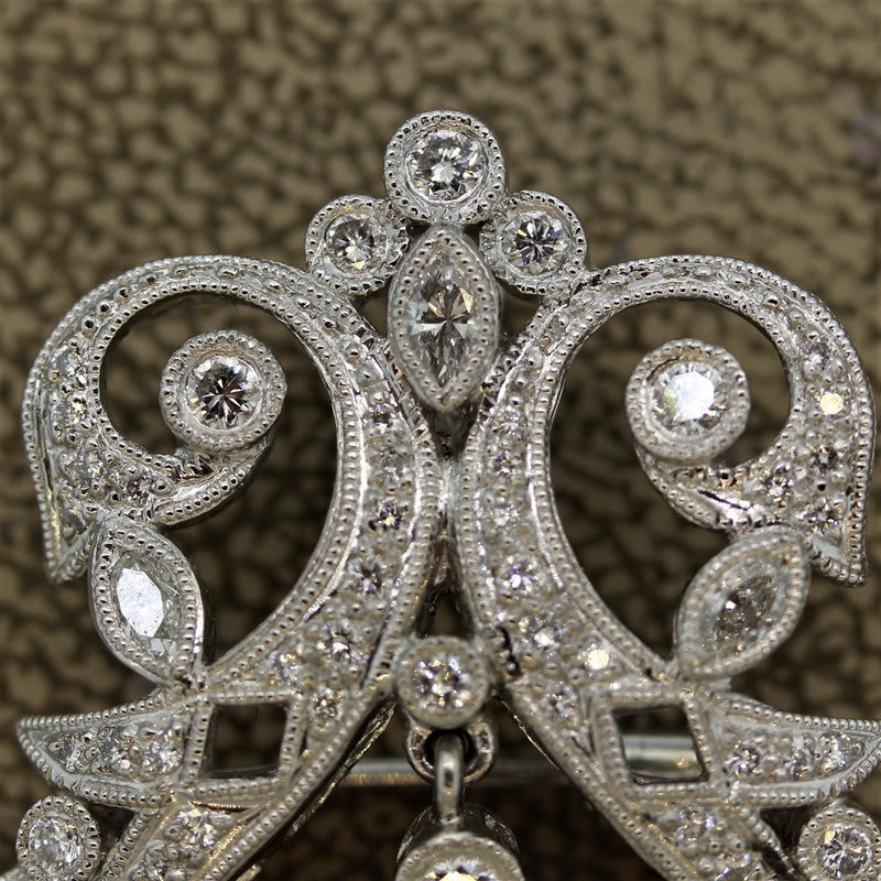 Mid-Century Diamond Platinum Dangle Drop Pendant-Brooch