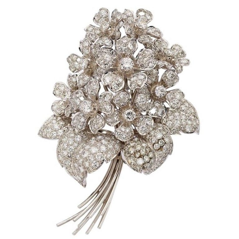 Diamond Gold Flower Bouquet Brooch
