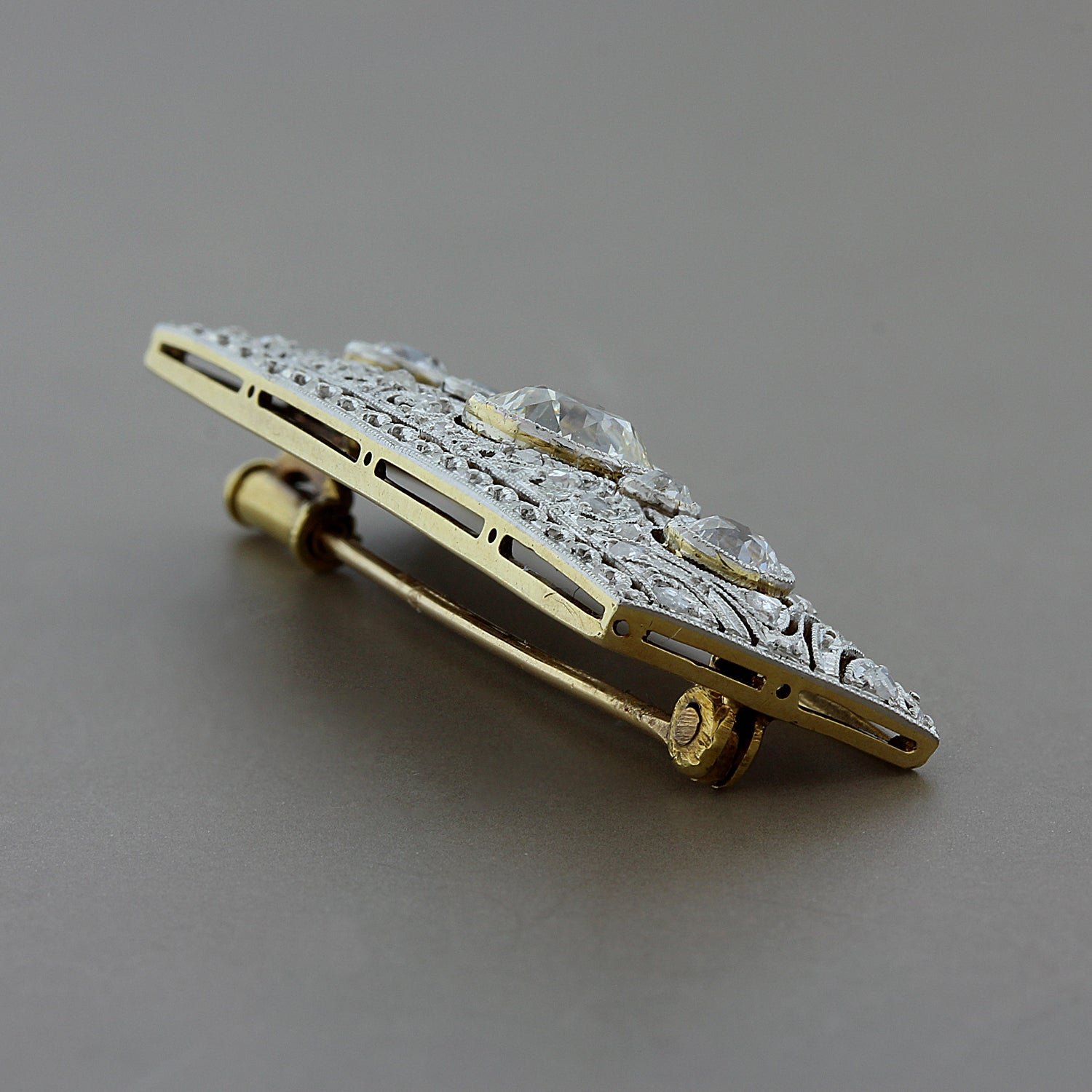 Art Deco Diamond Platinum Gold Brooch