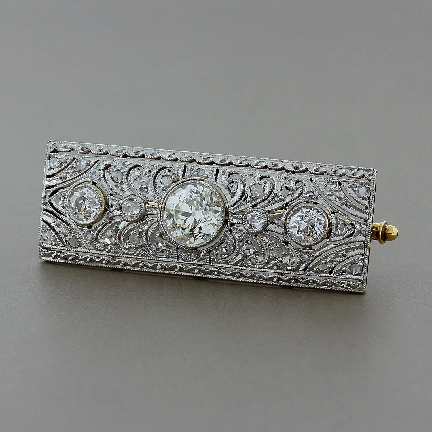Art Deco Diamond Platinum Gold Brooch