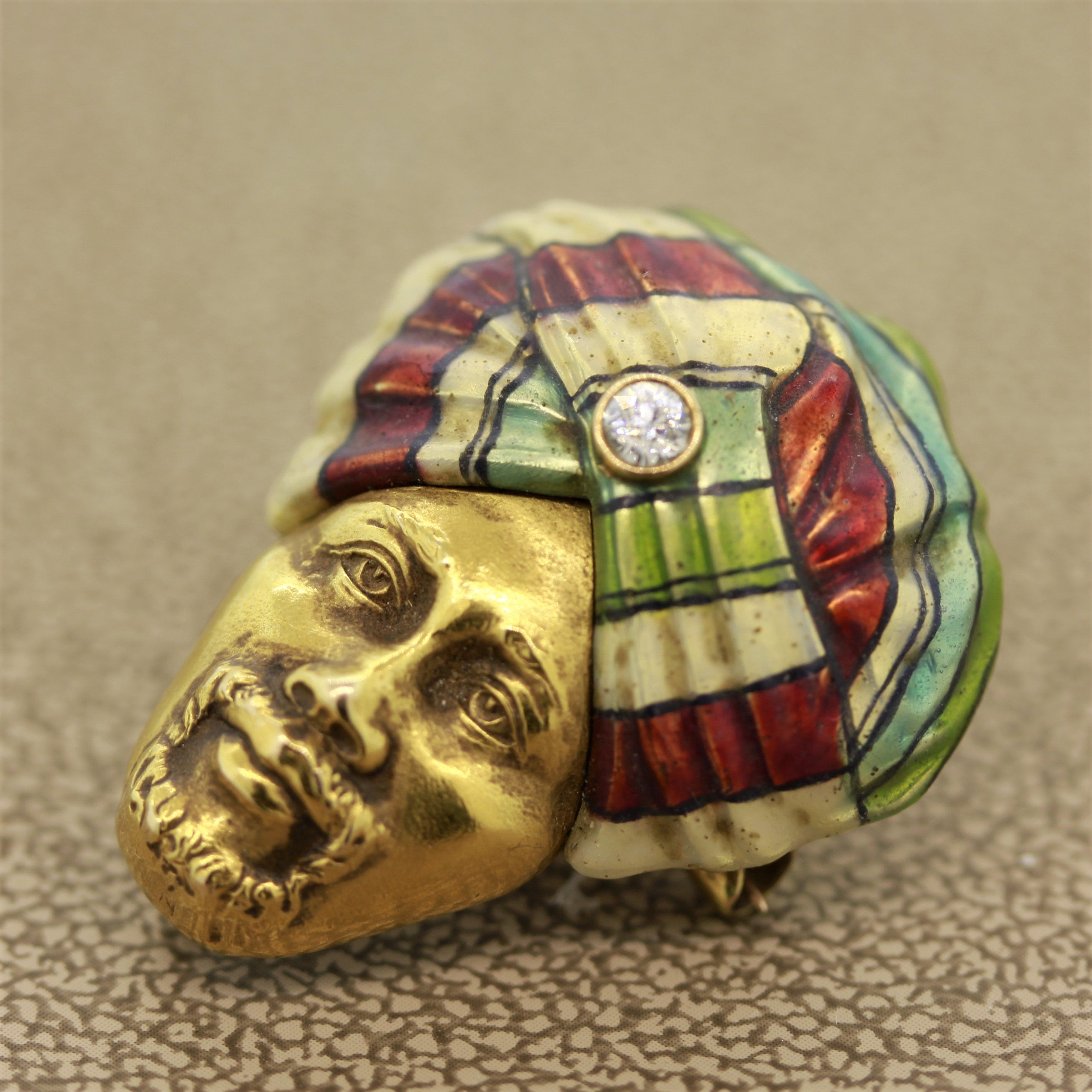 Antique Diamond Enamel Man-in-Turban Pin-Brooch