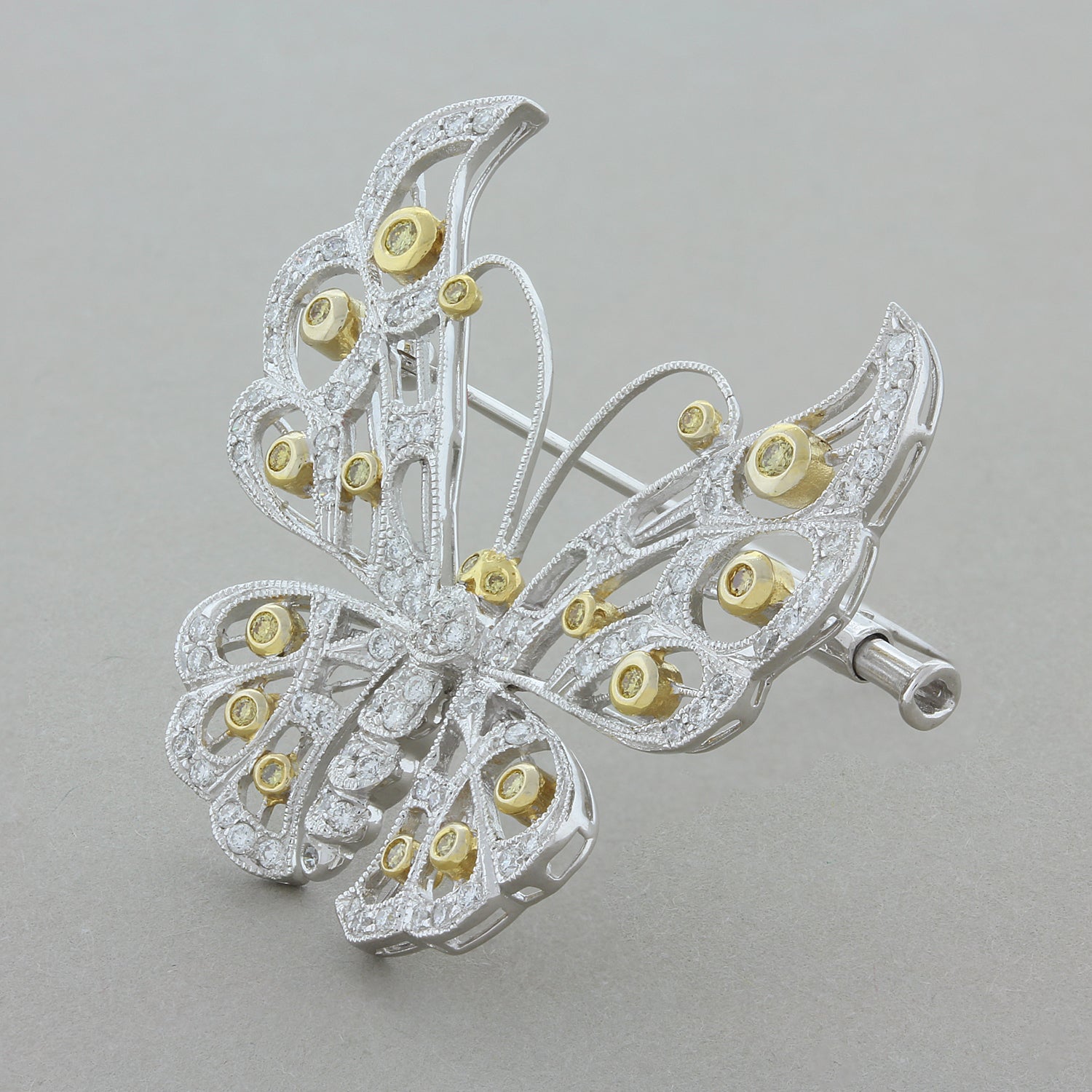 Fancy Color Diamond Gold Butterfly Brooch