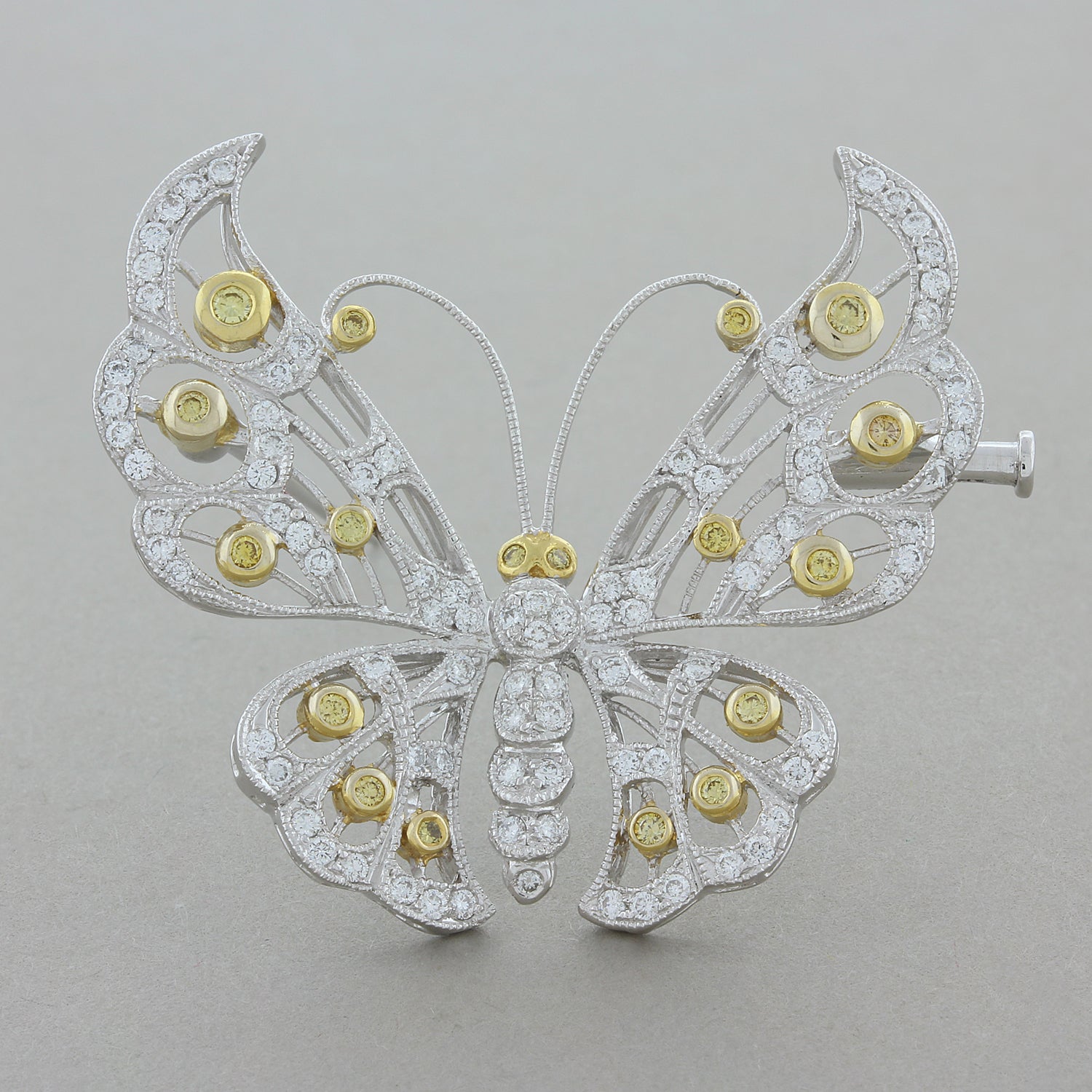 Fancy Color Diamond Gold Butterfly Brooch
