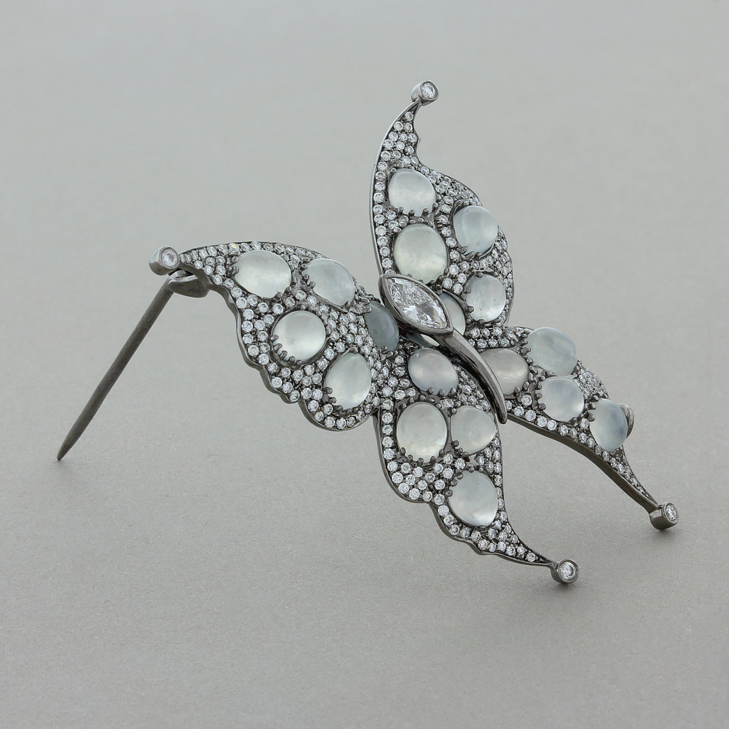 Moonstone Diamond Gold Butterfly Brooch