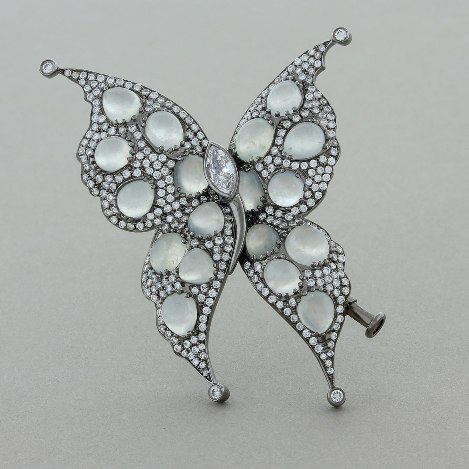 Moonstone Diamond Gold Butterfly Brooch