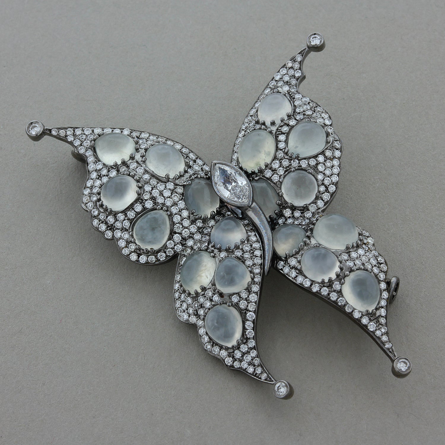 Moonstone Diamond Gold Butterfly Brooch