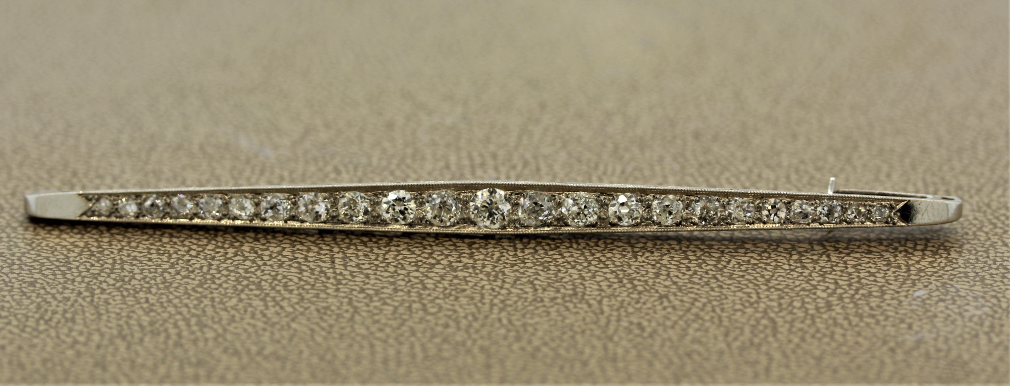 Edwardian Diamond Platinum Bar-Pin Brooch