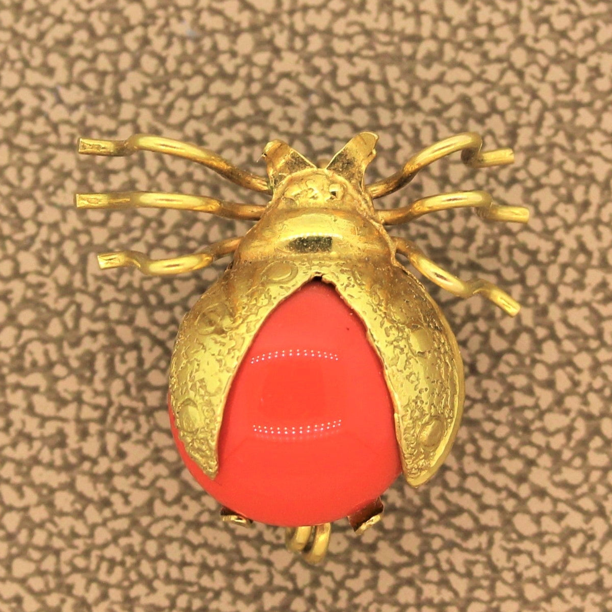 Vintage Coral Gold Ladybug Brooch Pendant