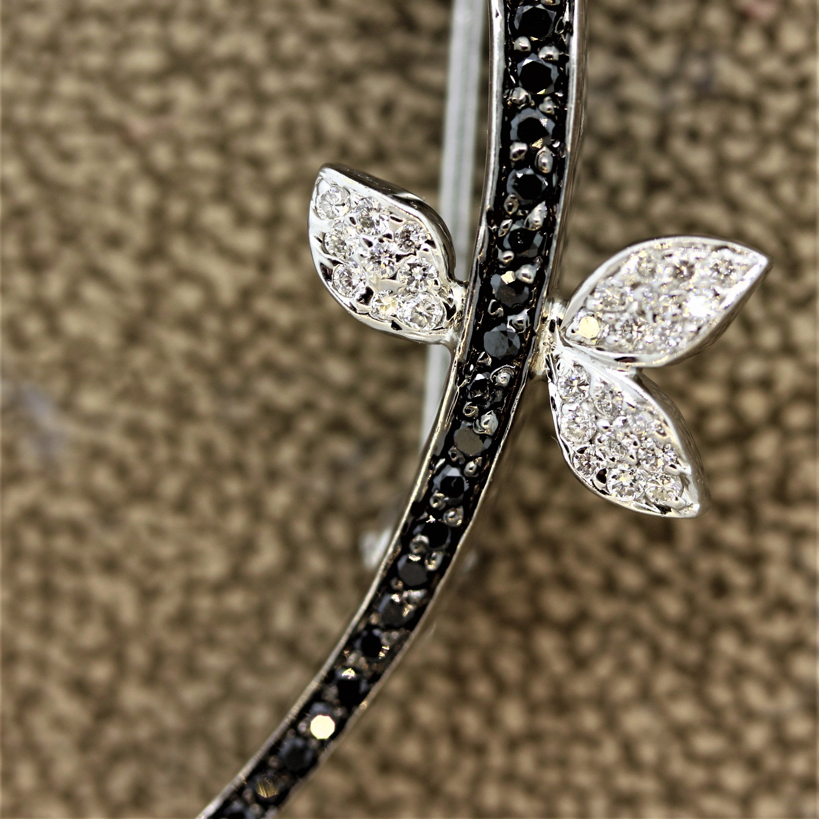 Pink Sapphire Black & White Diamond Gold Flower Pin Brooch