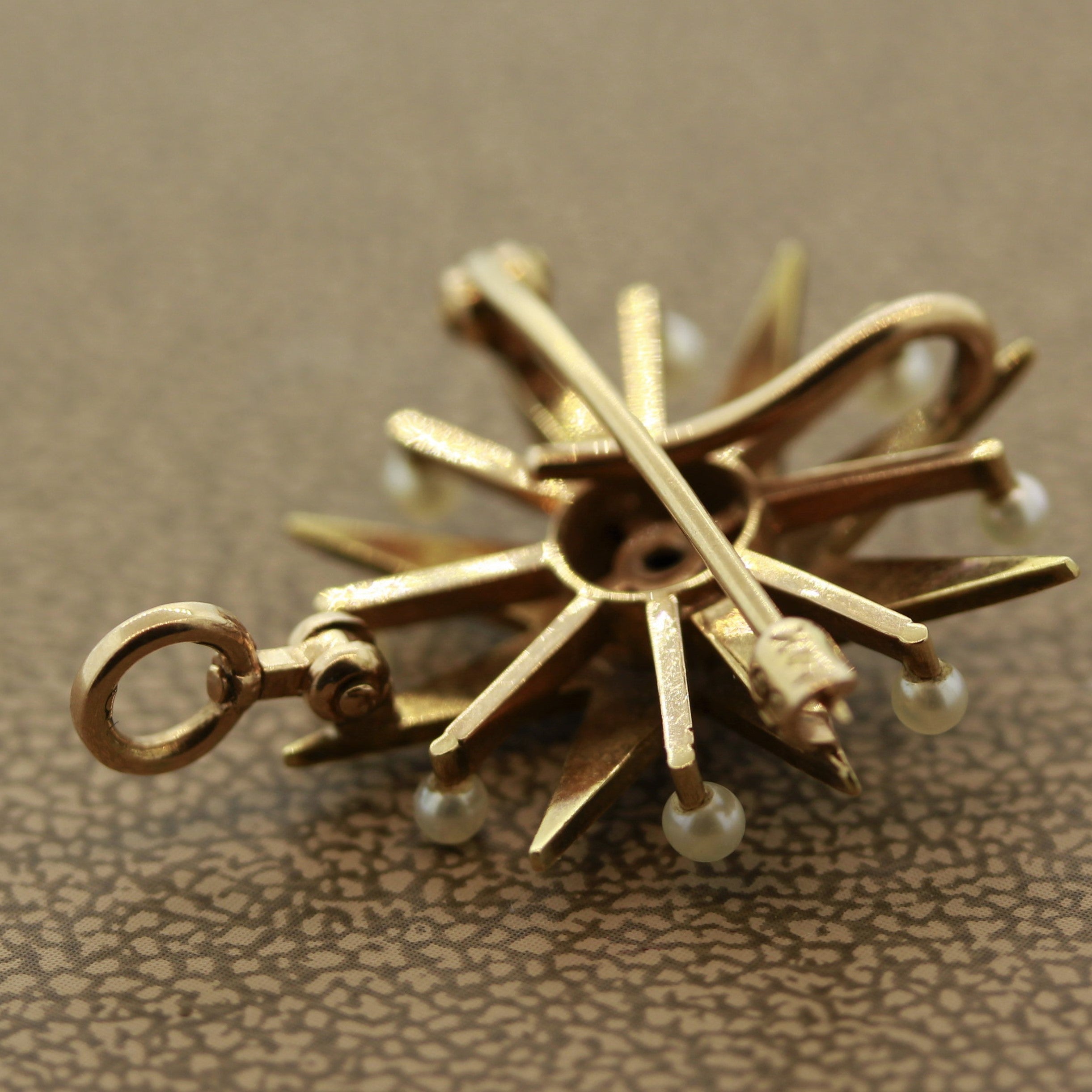 Victorian Seed-Pearl Gold Starburst Pin-Pendant