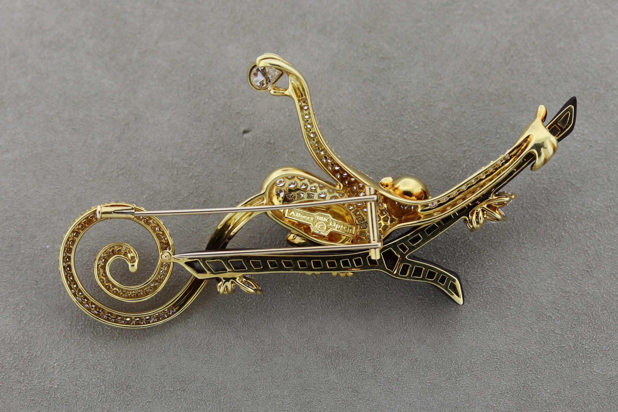 Albert Lipton Diamond Monkey-on-Branch Gold Brooch