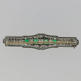 Art Deco Antique Diamond Emerald Platinum Pin Brooch