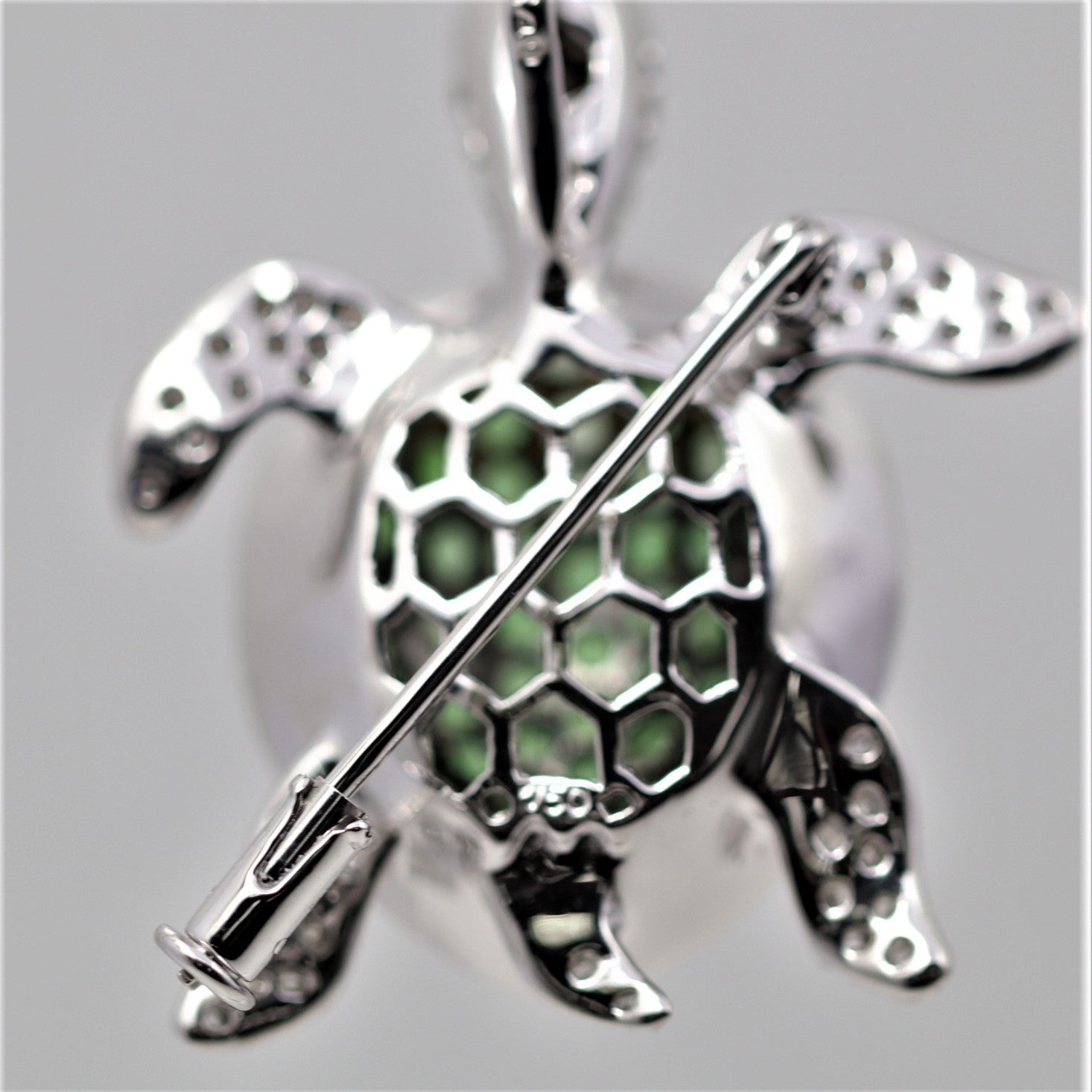 Tsavorite Garnet Diamond Gold Turtle Pendant Pin Brooch