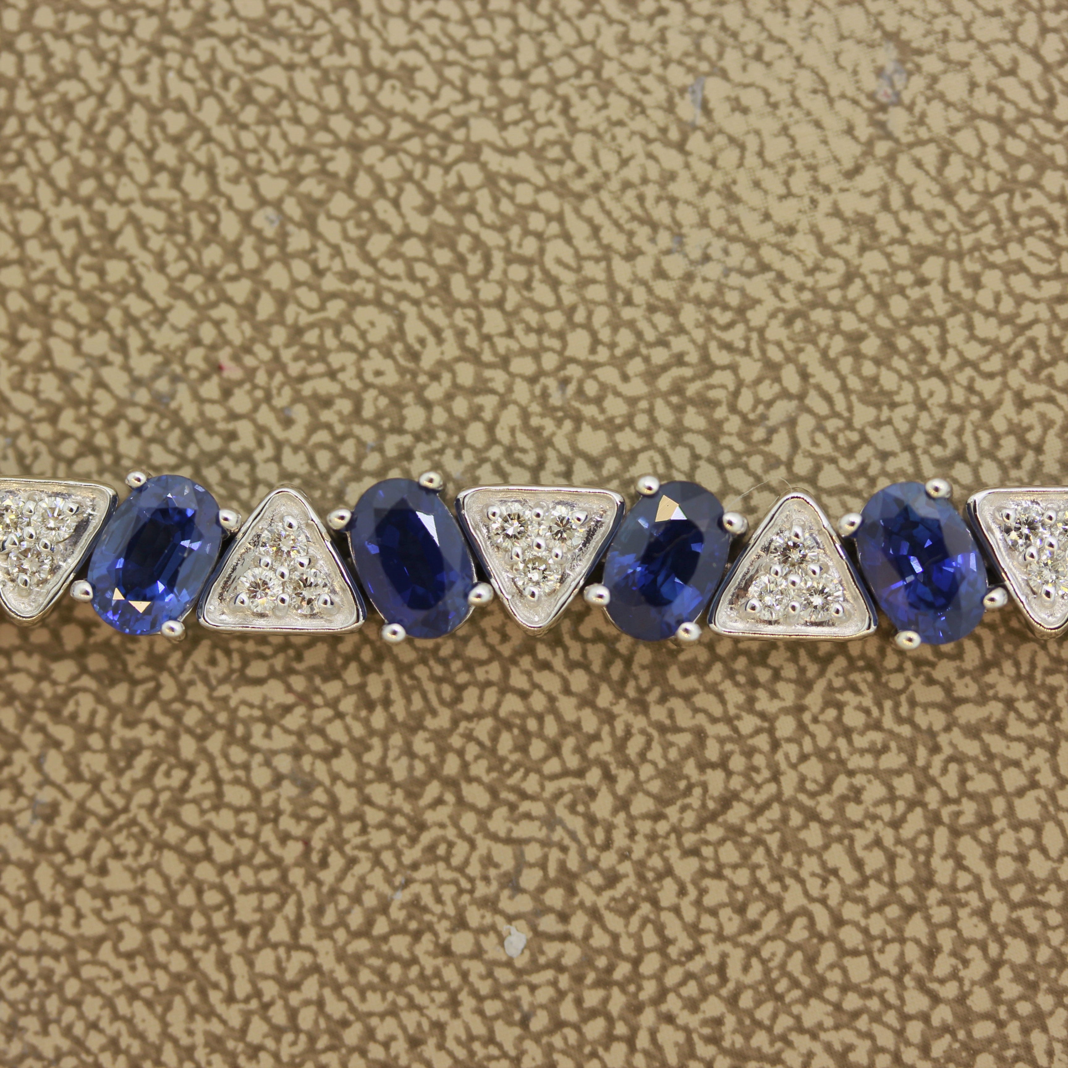 Blue Sapphire Diamond Gold Tennis Bracelet