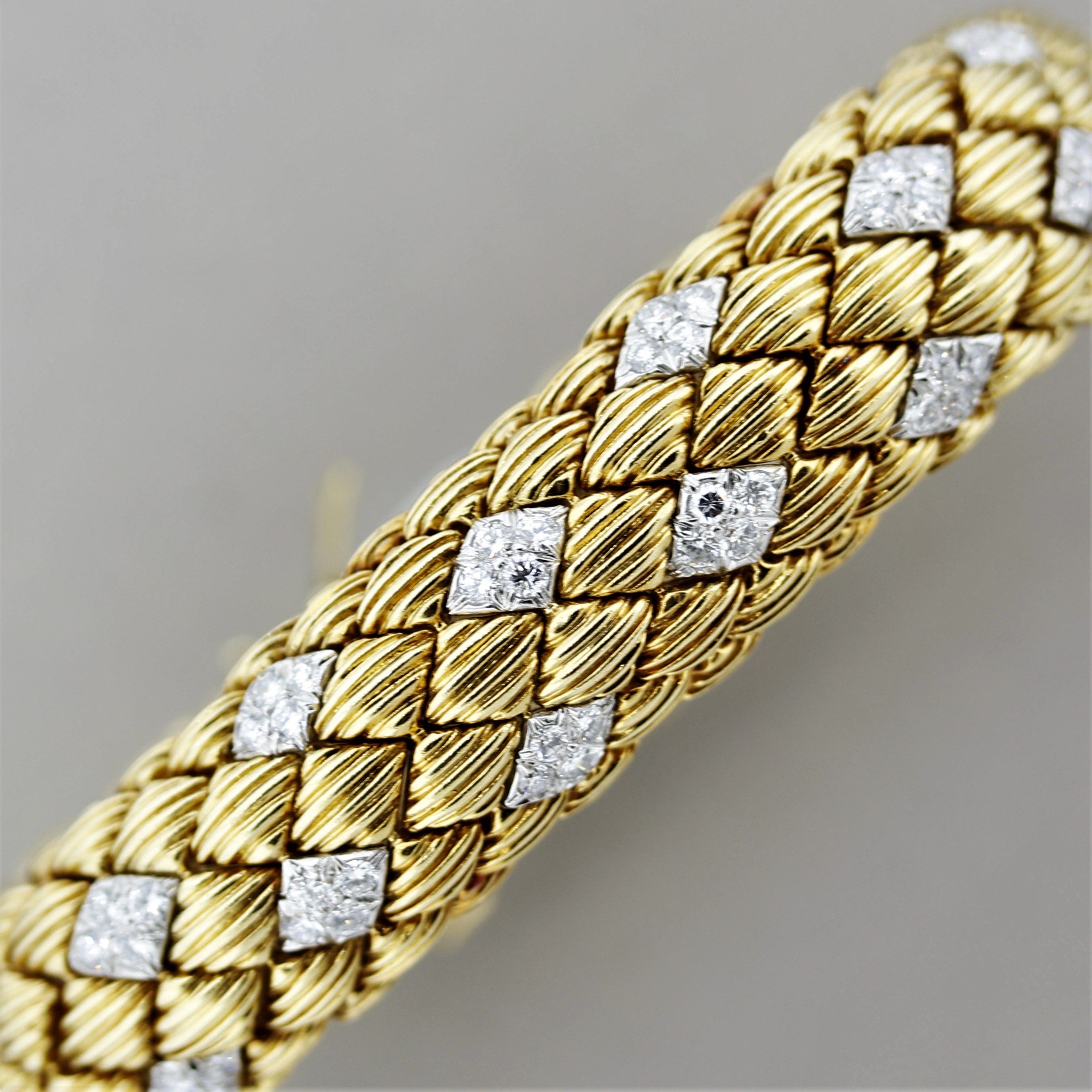David Webb Diamond Gold Textured Bracelet