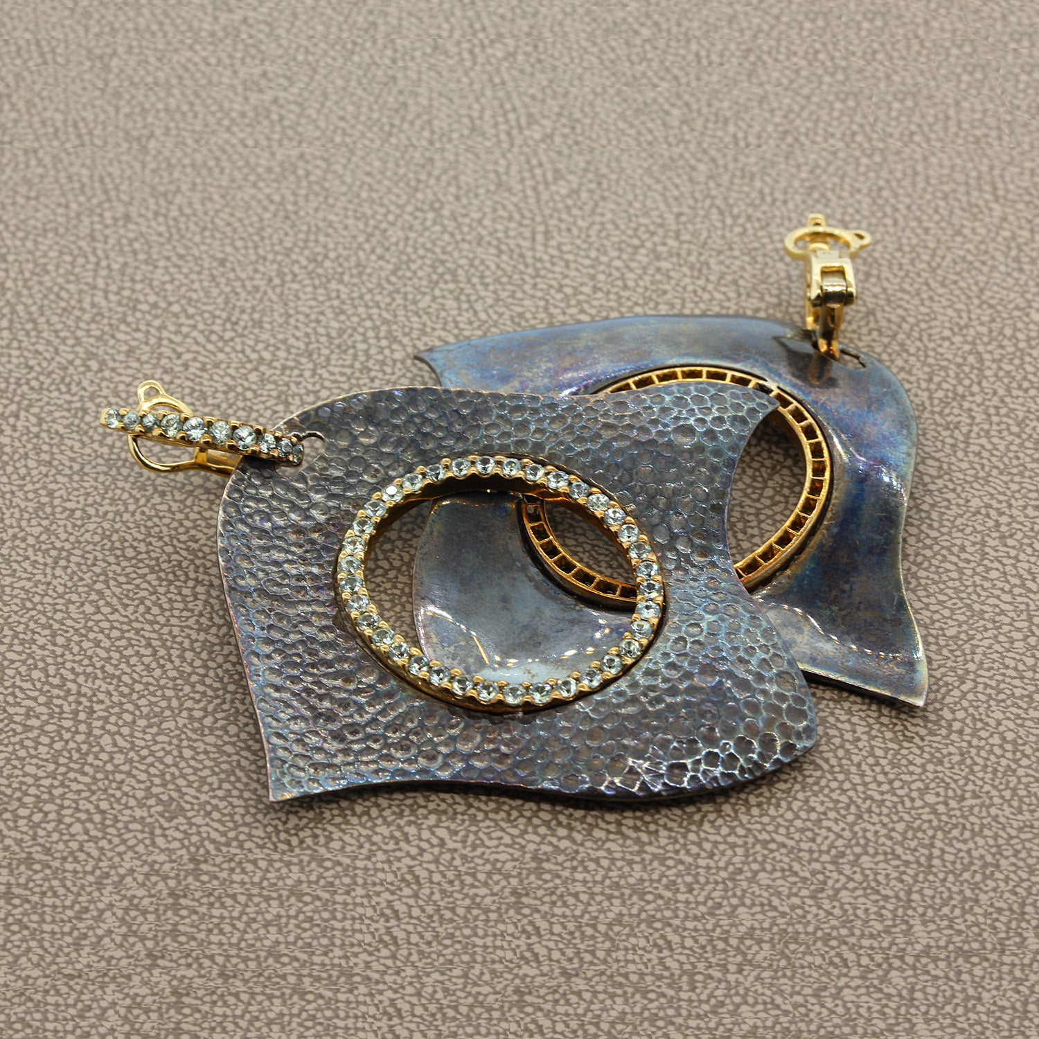 Green Amethyst Hammered Silver Gold Drop Earrings