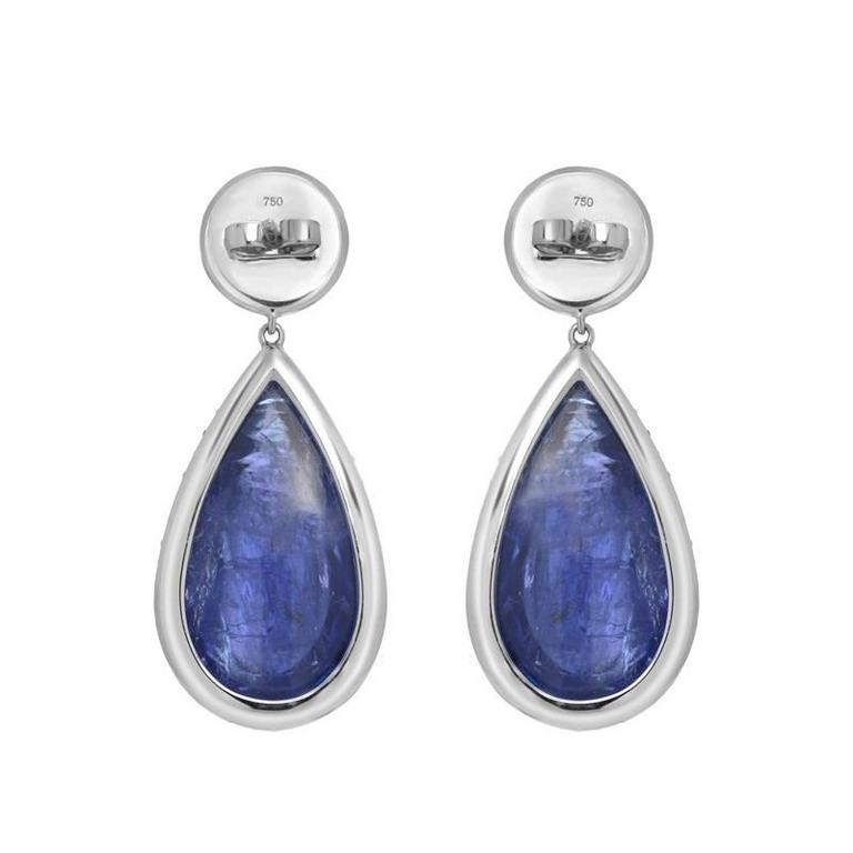 Cabochon Tanzanite Diamond Gold Drop Earrings