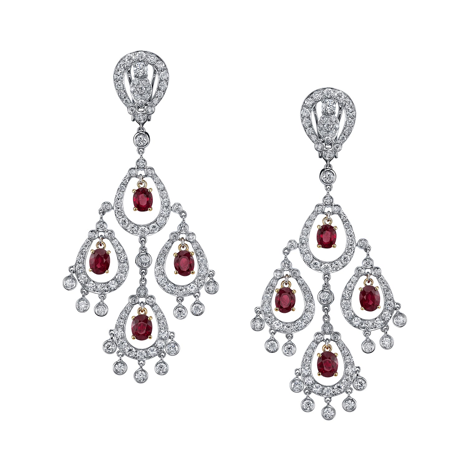 Ruby Diamond Gold Chandelier Earrings