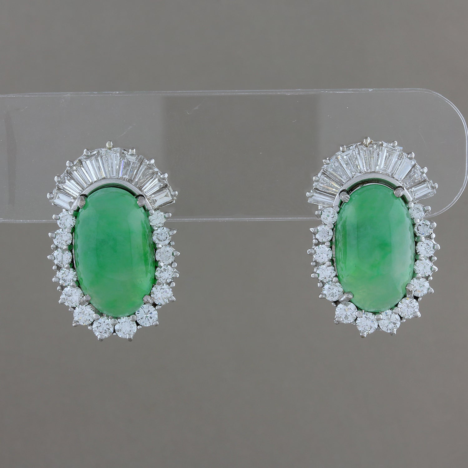 Midcentury Jadeite Jade Diamond Gold Earring