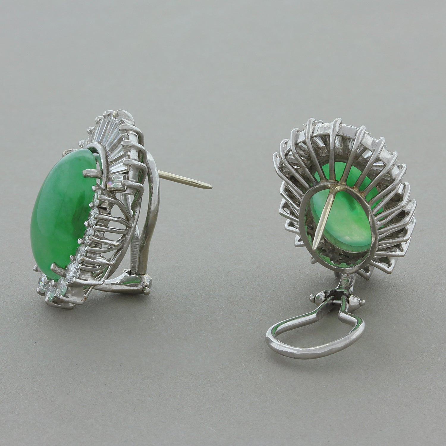 Midcentury Jadeite Jade Diamond Gold Earring