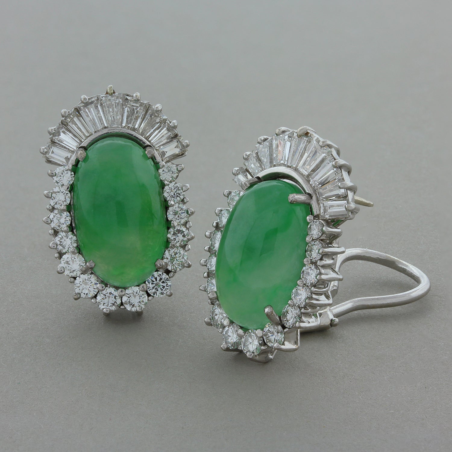 Midcentury Jadeite Jade Diamond Gold Earring