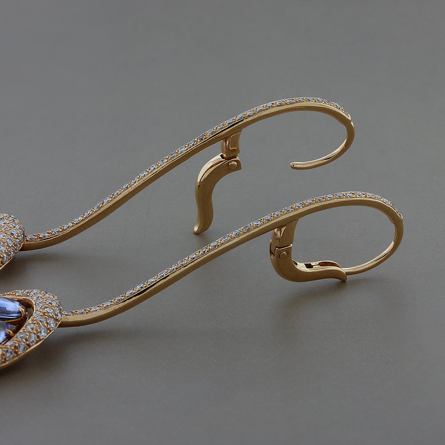 Modern Sapphire Diamond Gold Drop Earrings