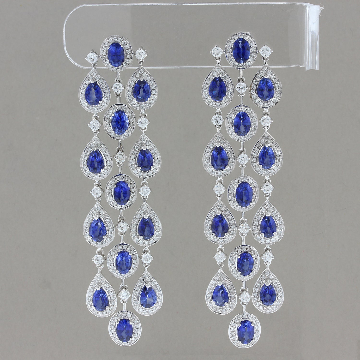 Blue Sapphire Diamond Gold Chandelier Drop Earrings