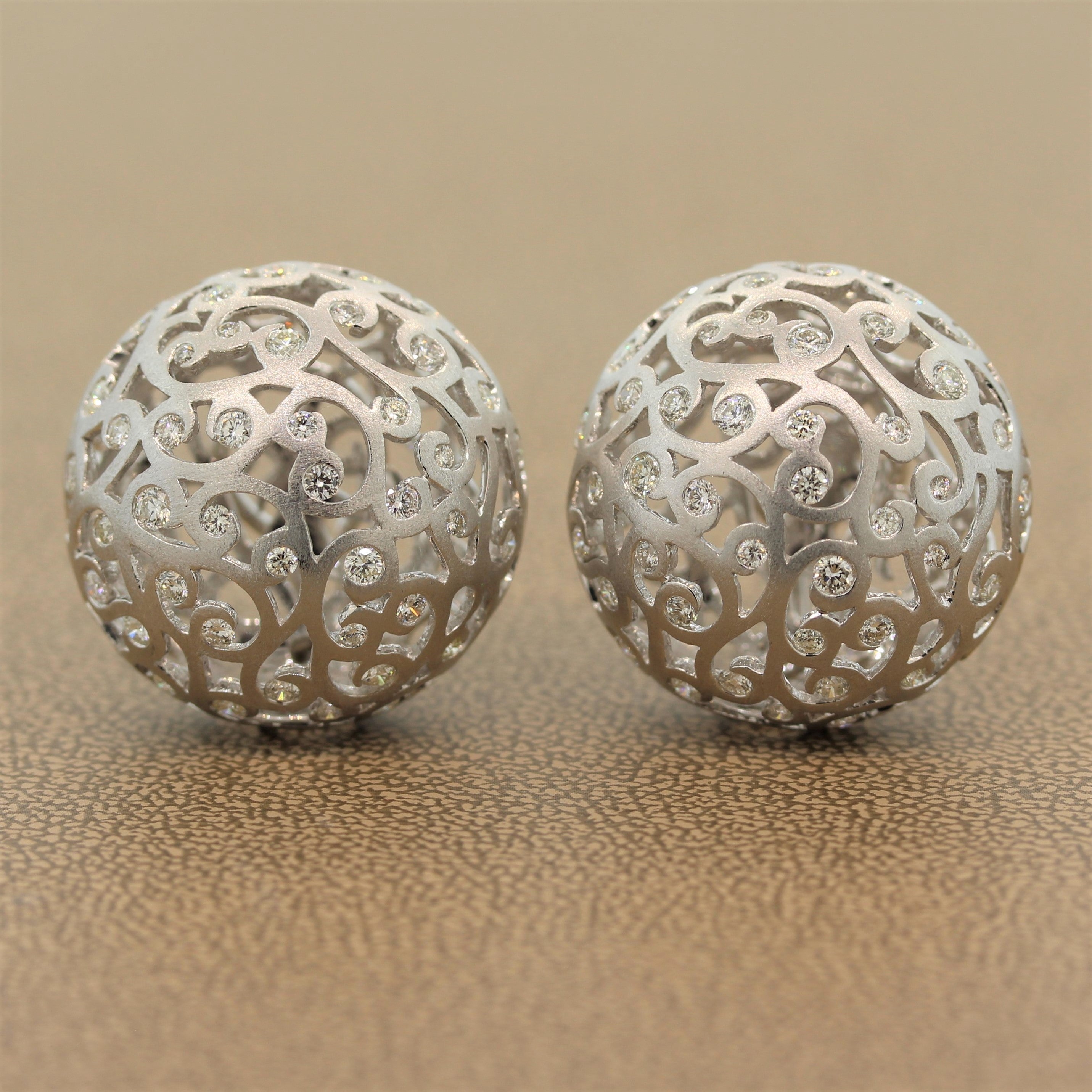 Diamond Gold Sphere Filigree Earrings