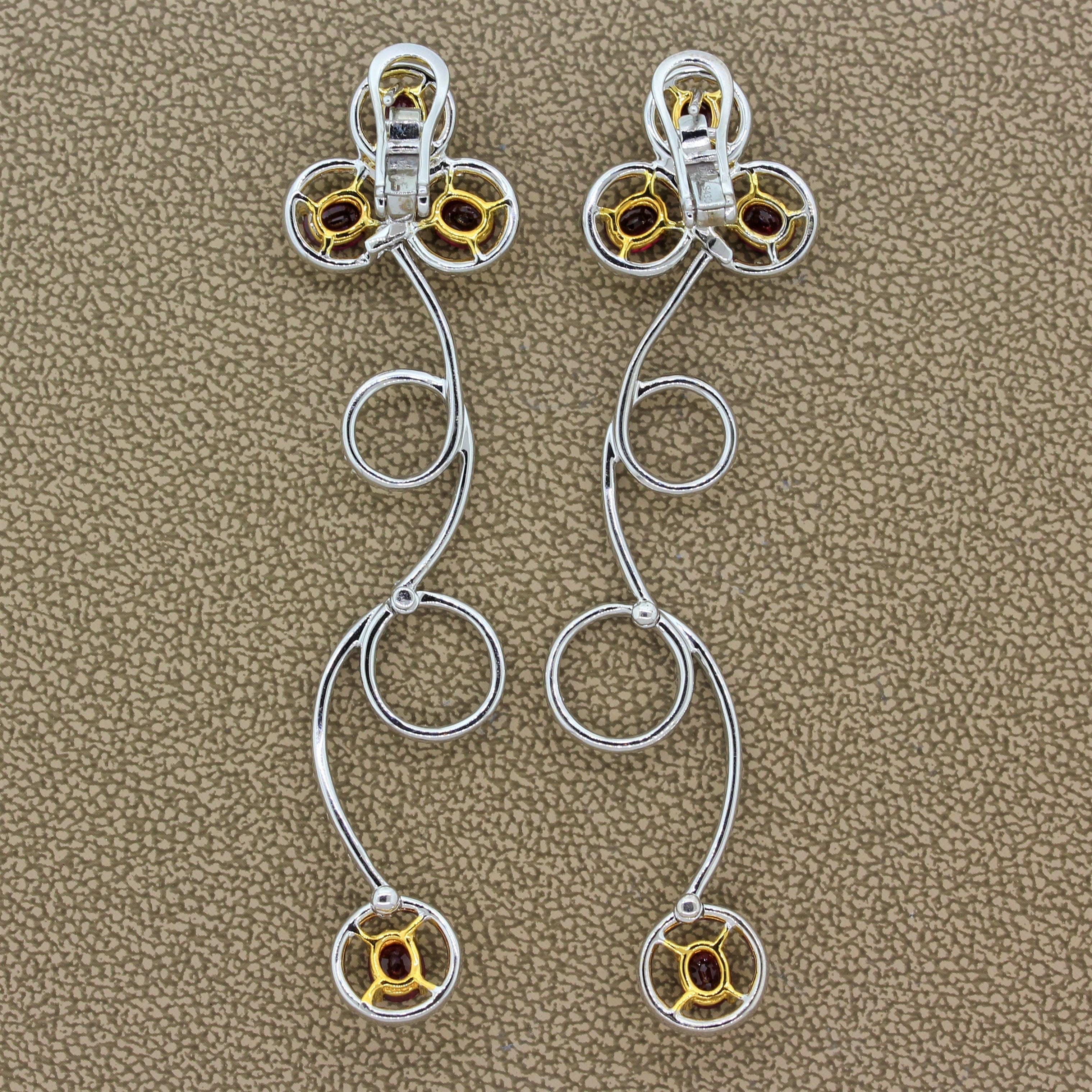 Ruby Diamond Gold Drop Spiral Earrings