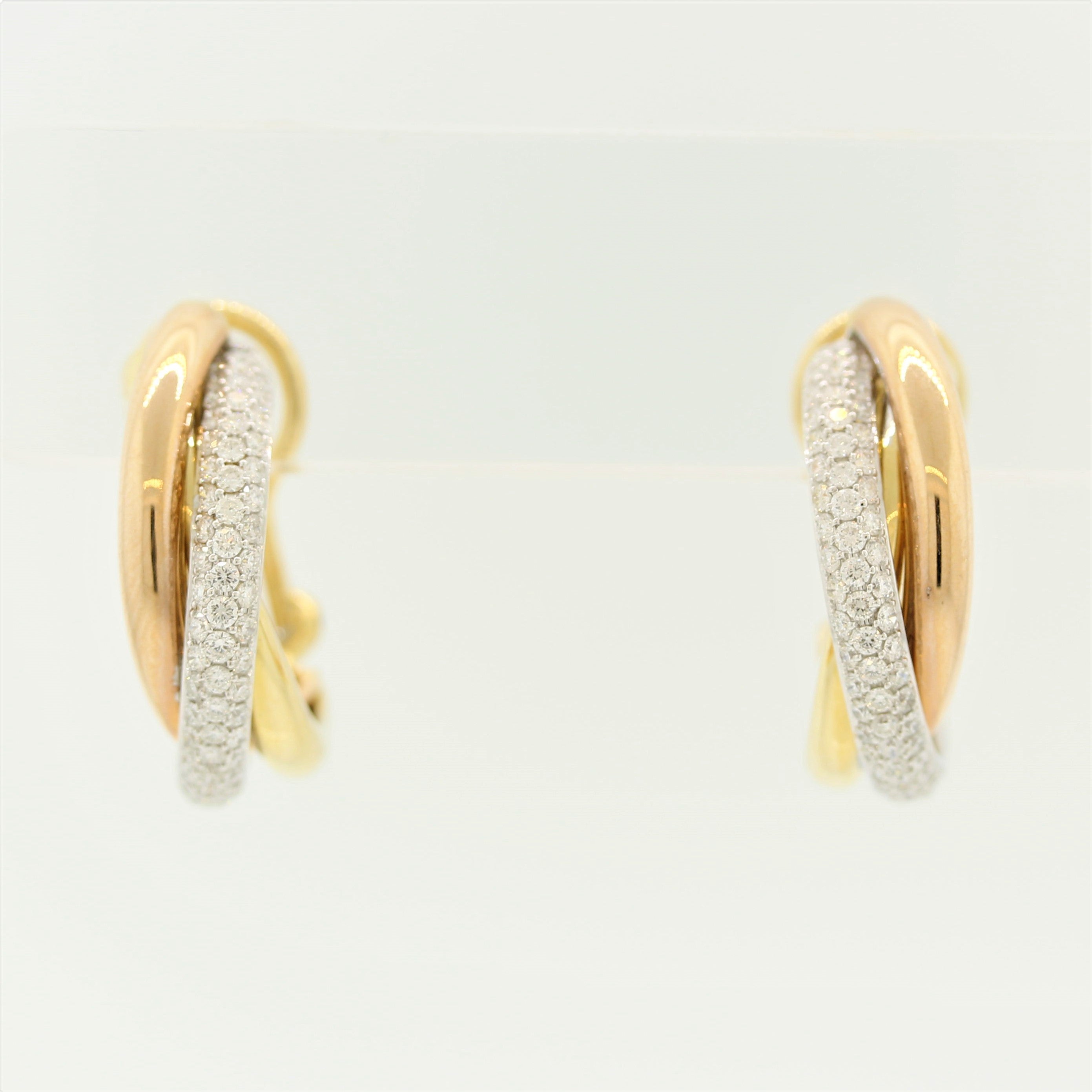 Diamond Tri-Tone Gold Hoop Earrings