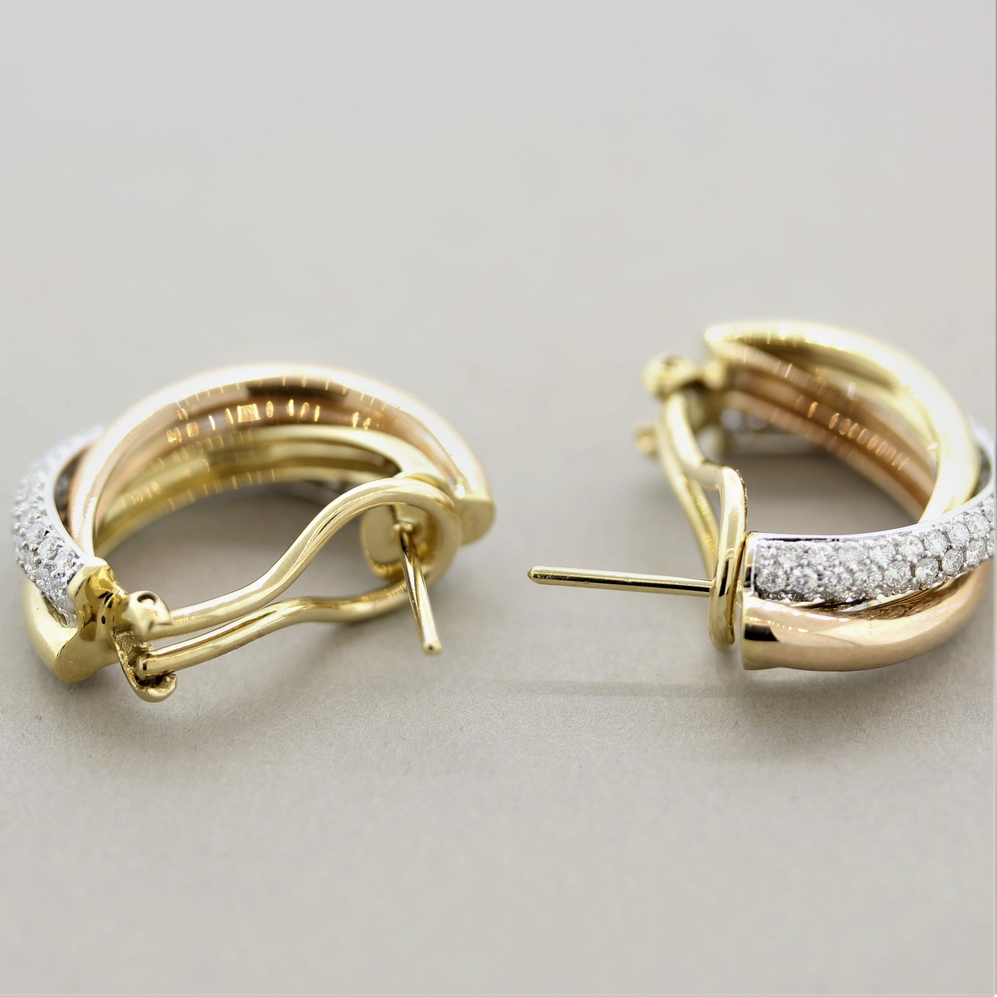 Diamond Tri-Tone Gold Hoop Earrings