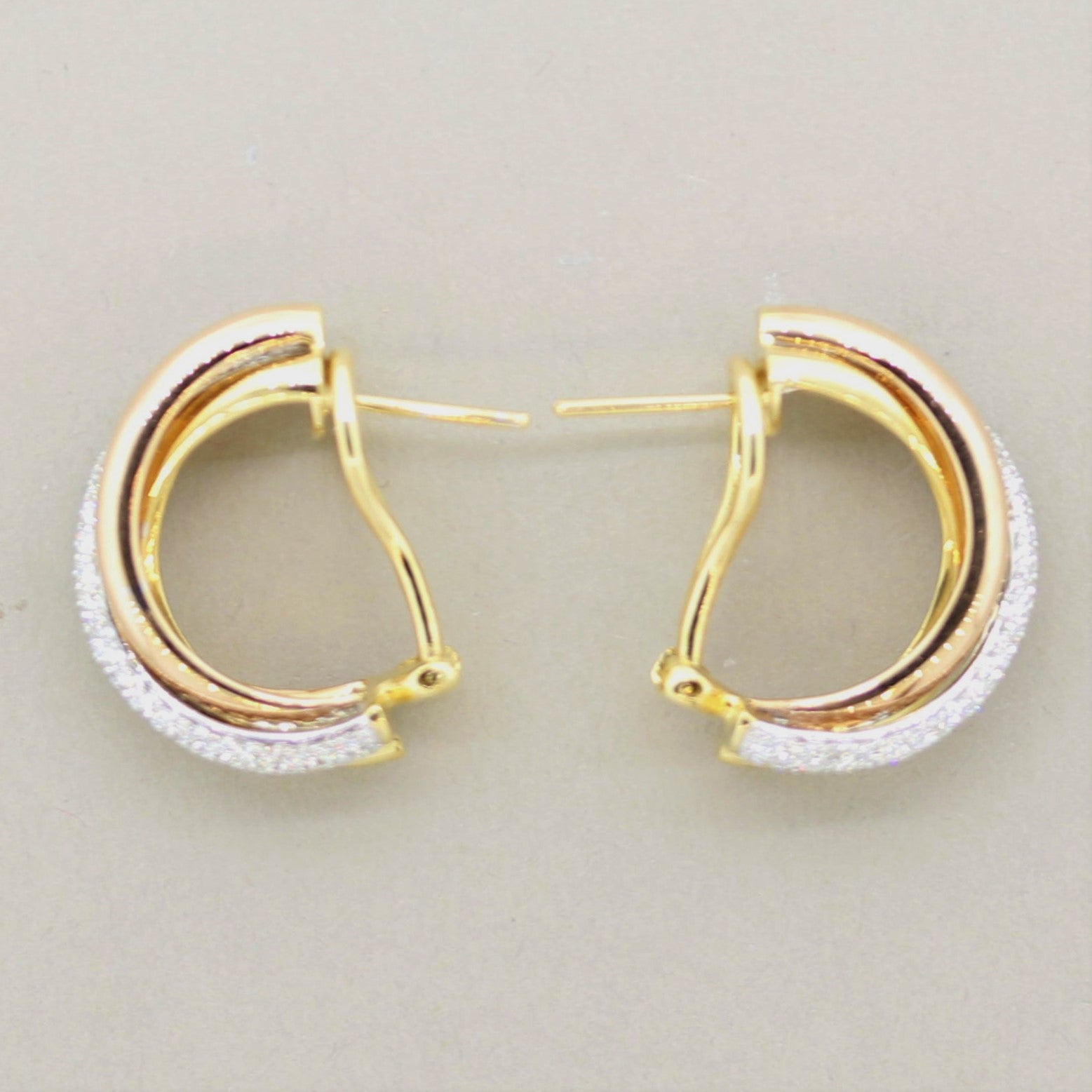 Diamond Tri-Tone Gold Hoop Earrings